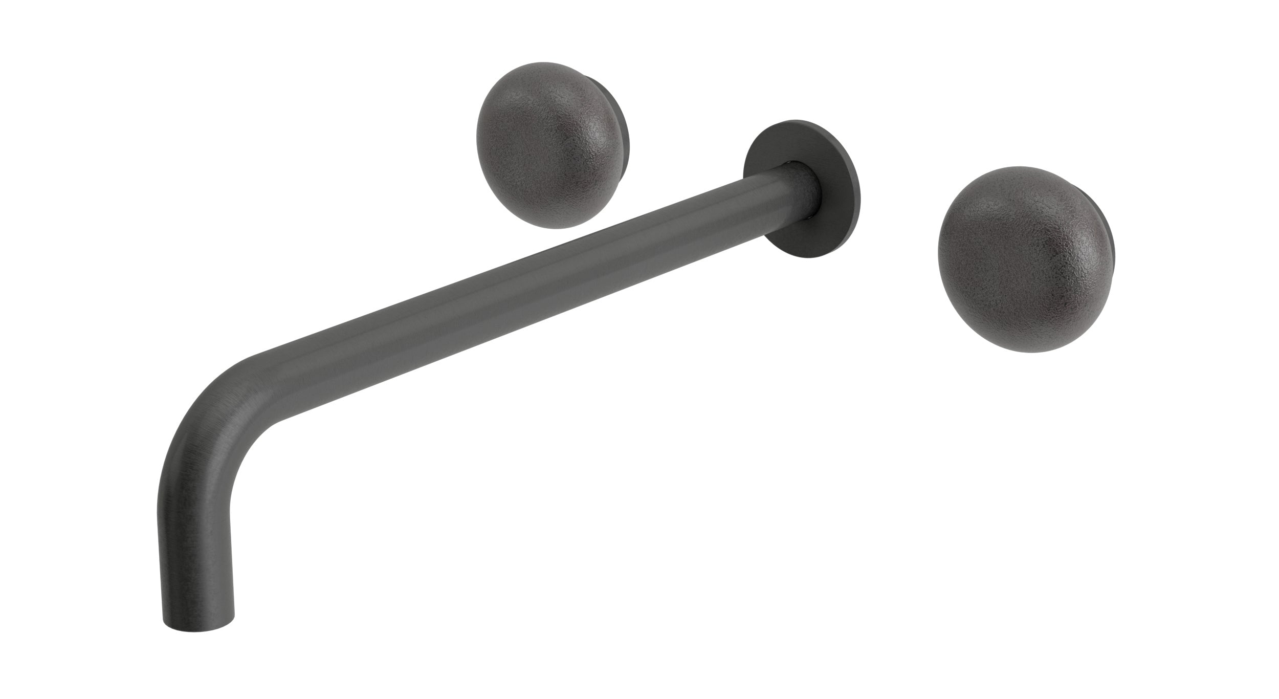 Foundry Two Handle Wall Mount 12" Lavatory Faucet with Pebble Ceramic Knob Handles in Blackened Nickel