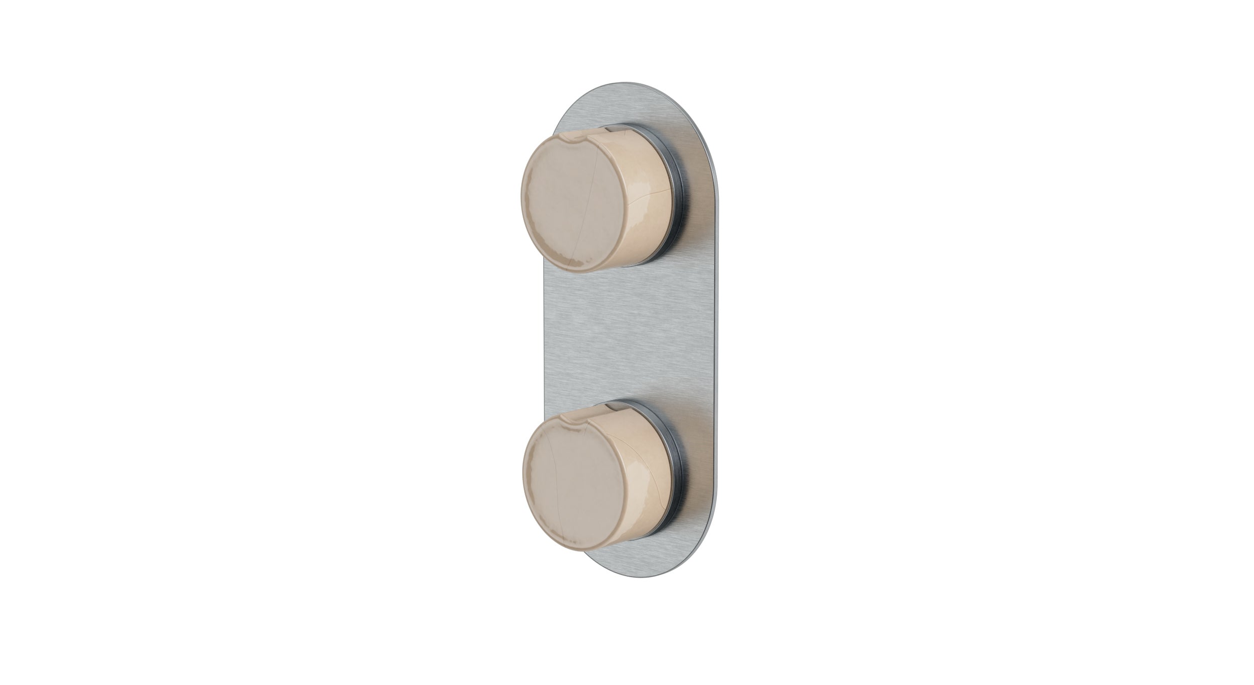 Foundry Two Handle Wall Mount Shower Trim with Groove Ceramic Knob Handles in Satin Chrome