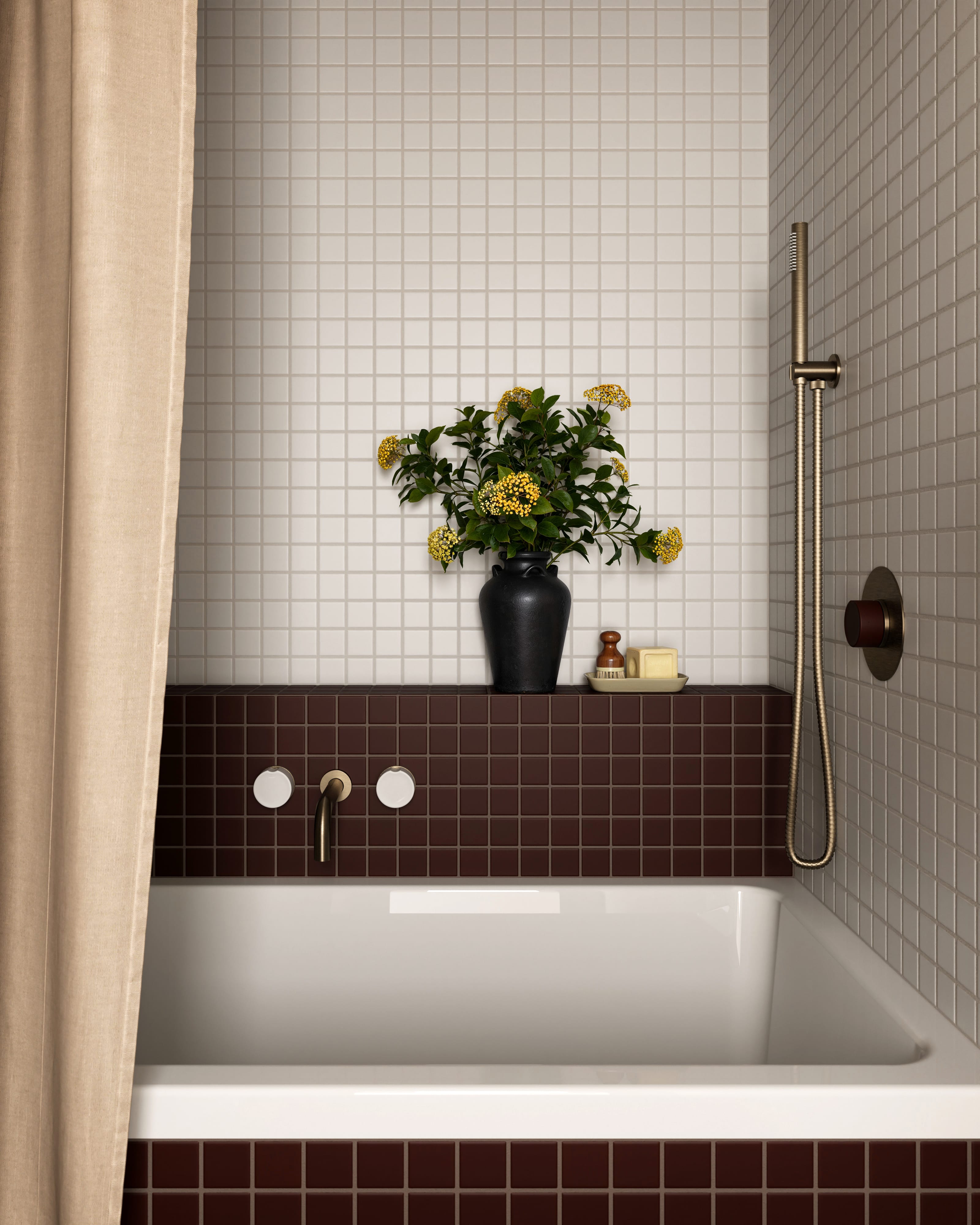 Quick Ship 2x2 Straight Set Sheeted Original Ceramic Mosaic Tile in Garnet Matte