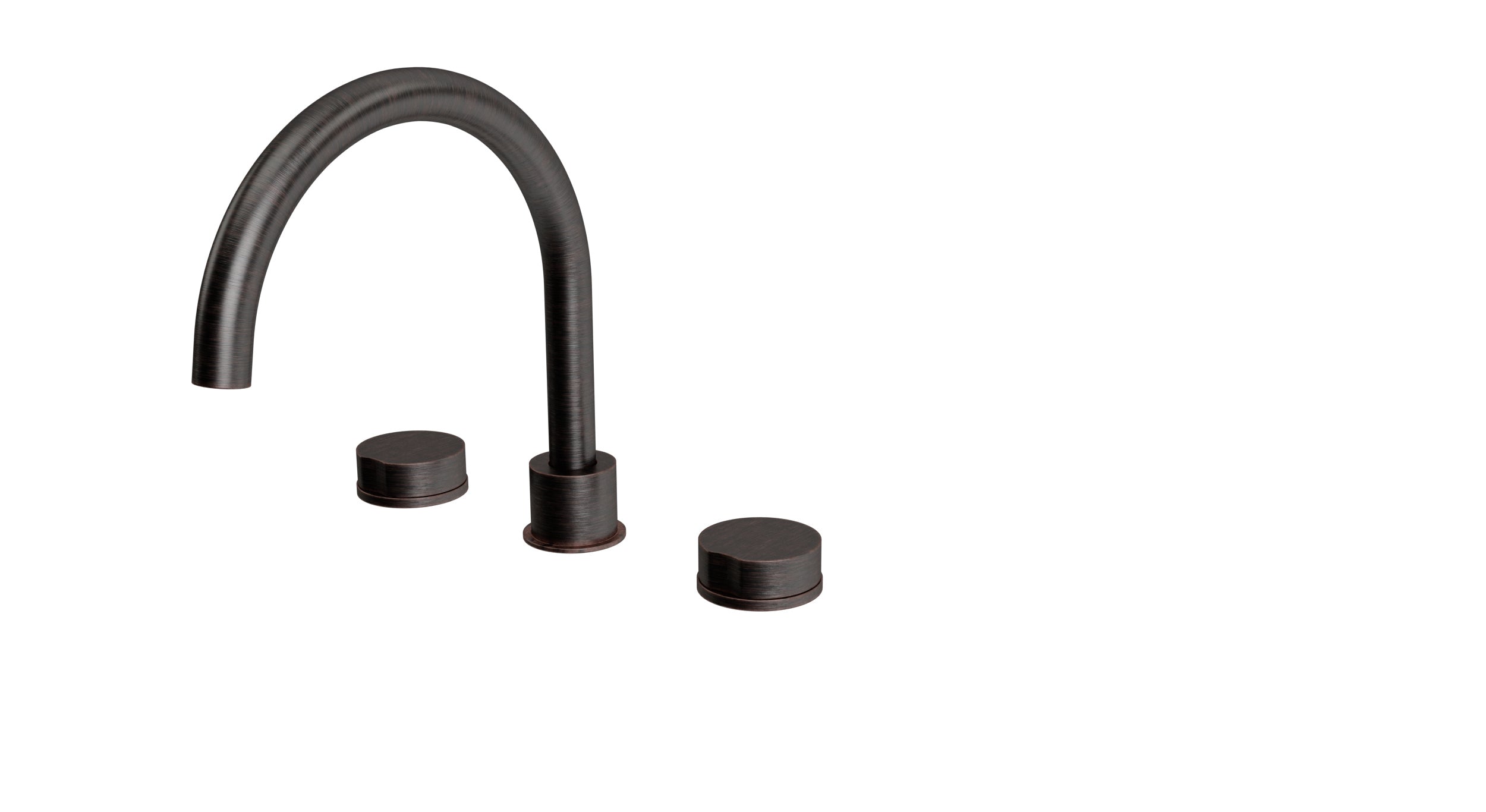 Foundry Two Handle Deck Mount Gooseneck Bath Trim with Barrel Knob Handles in Antique Bronze