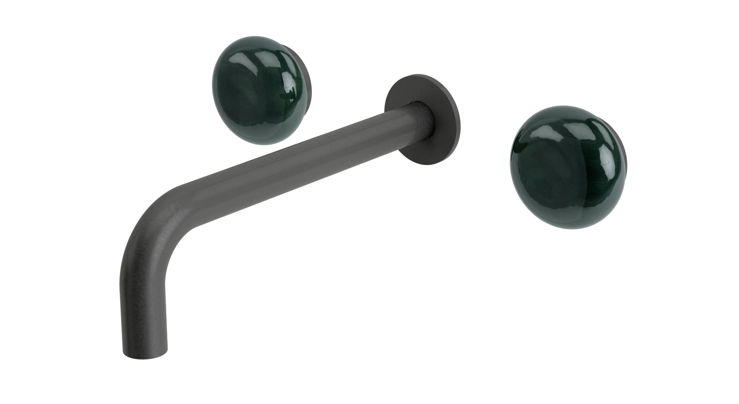 Foundry Two Handle Wall Mount 7.5" Lavatory Faucet with Pebble Ceramic Knob Handles in Blackened Nickel
