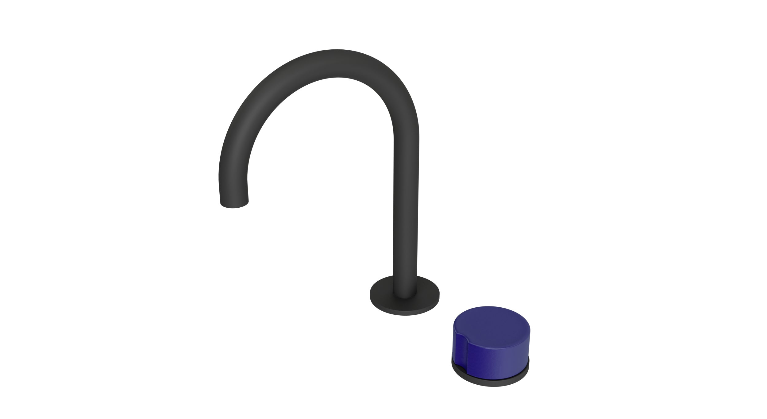 Foundry One Handle Deck Mount Gooseneck Lavatory Faucet with Groove Ceramic Knob Handle in Matte Black