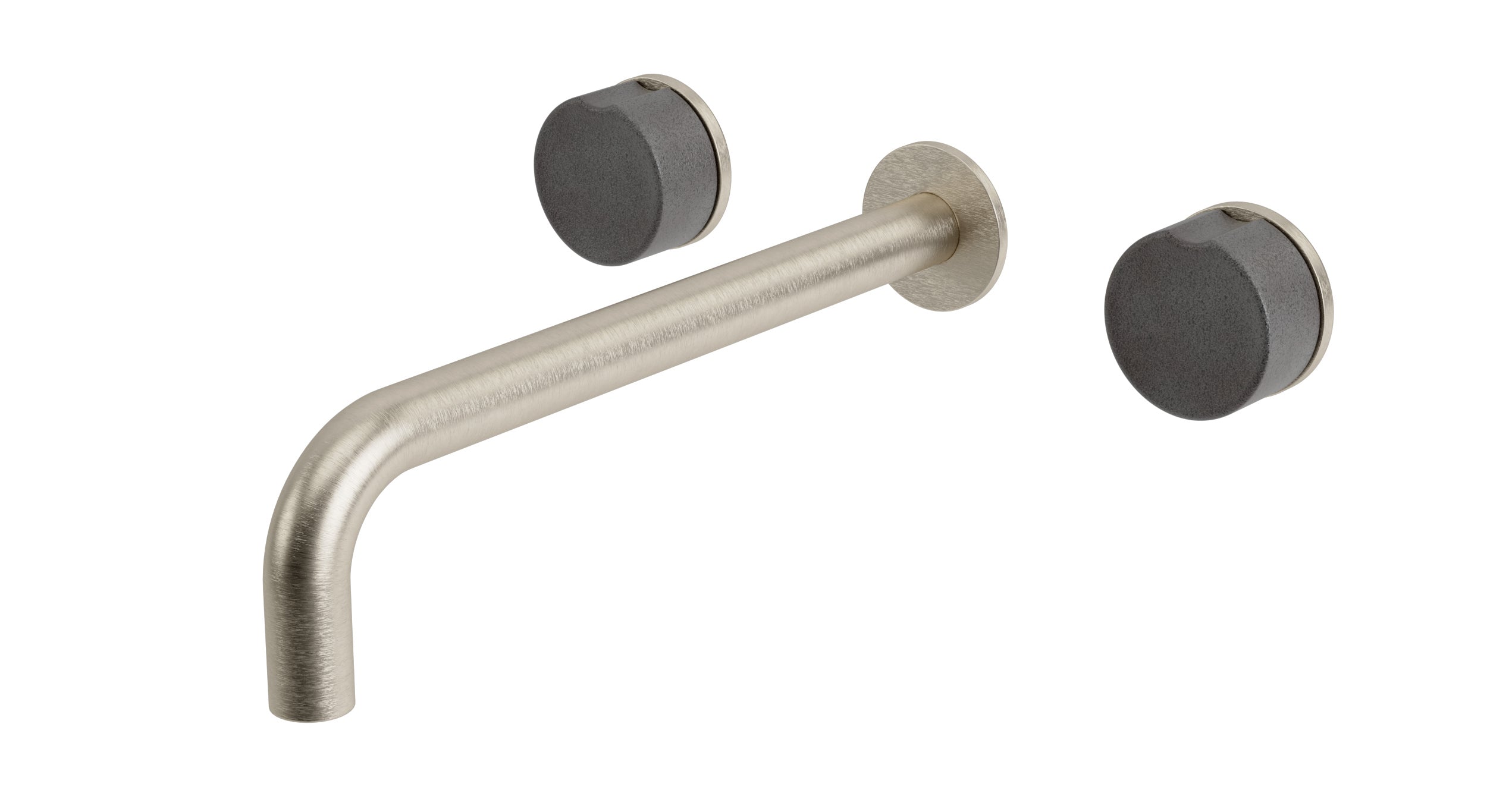Foundry Two Handle Wall Mount 10" Lavatory Faucet with Groove Ceramic Knob Handles in Satin Nickel