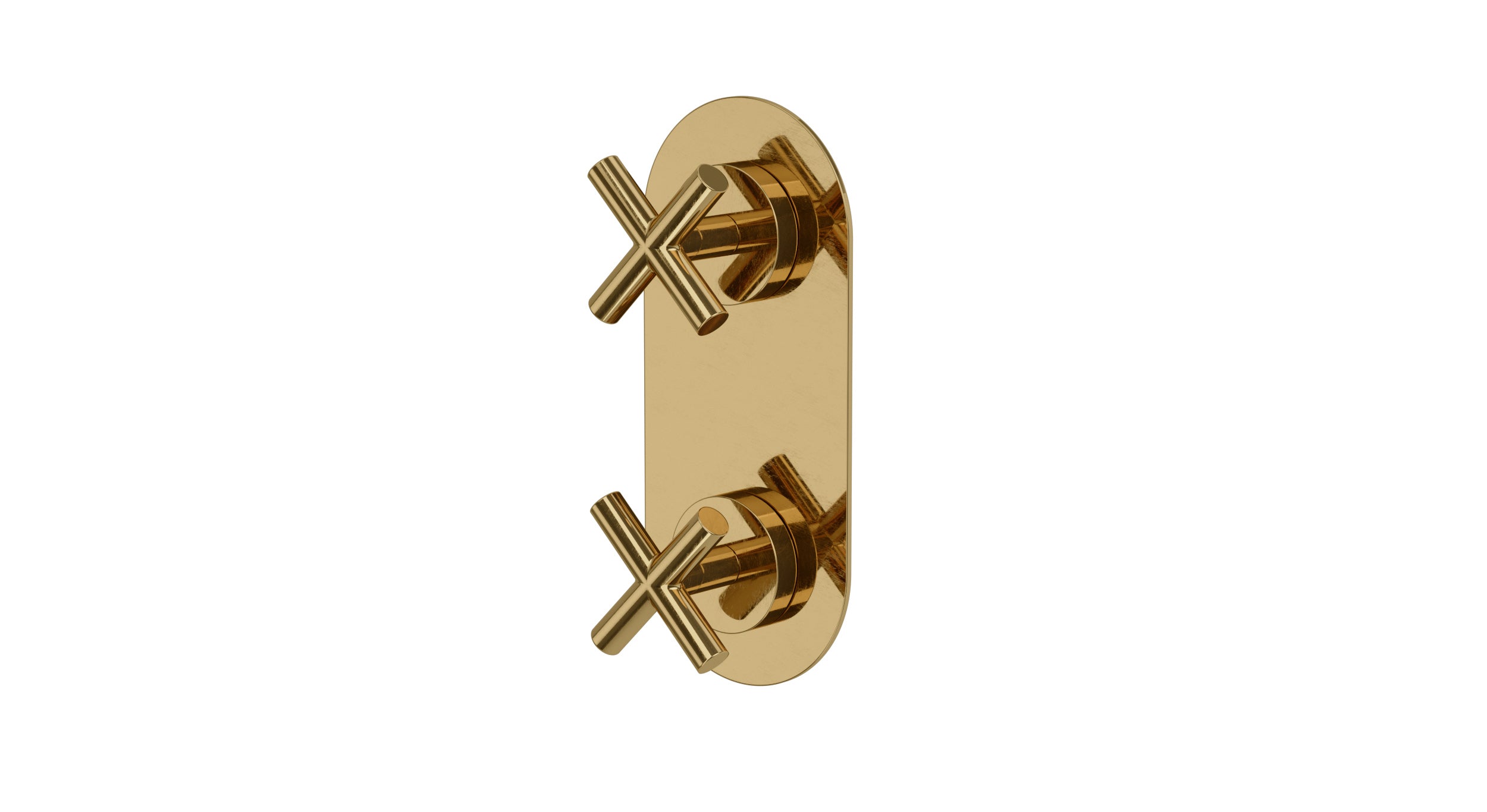 Contour Two Handle Wall Mount Shower Trim with Soft Cross Handles in Uncoated Polished Brass