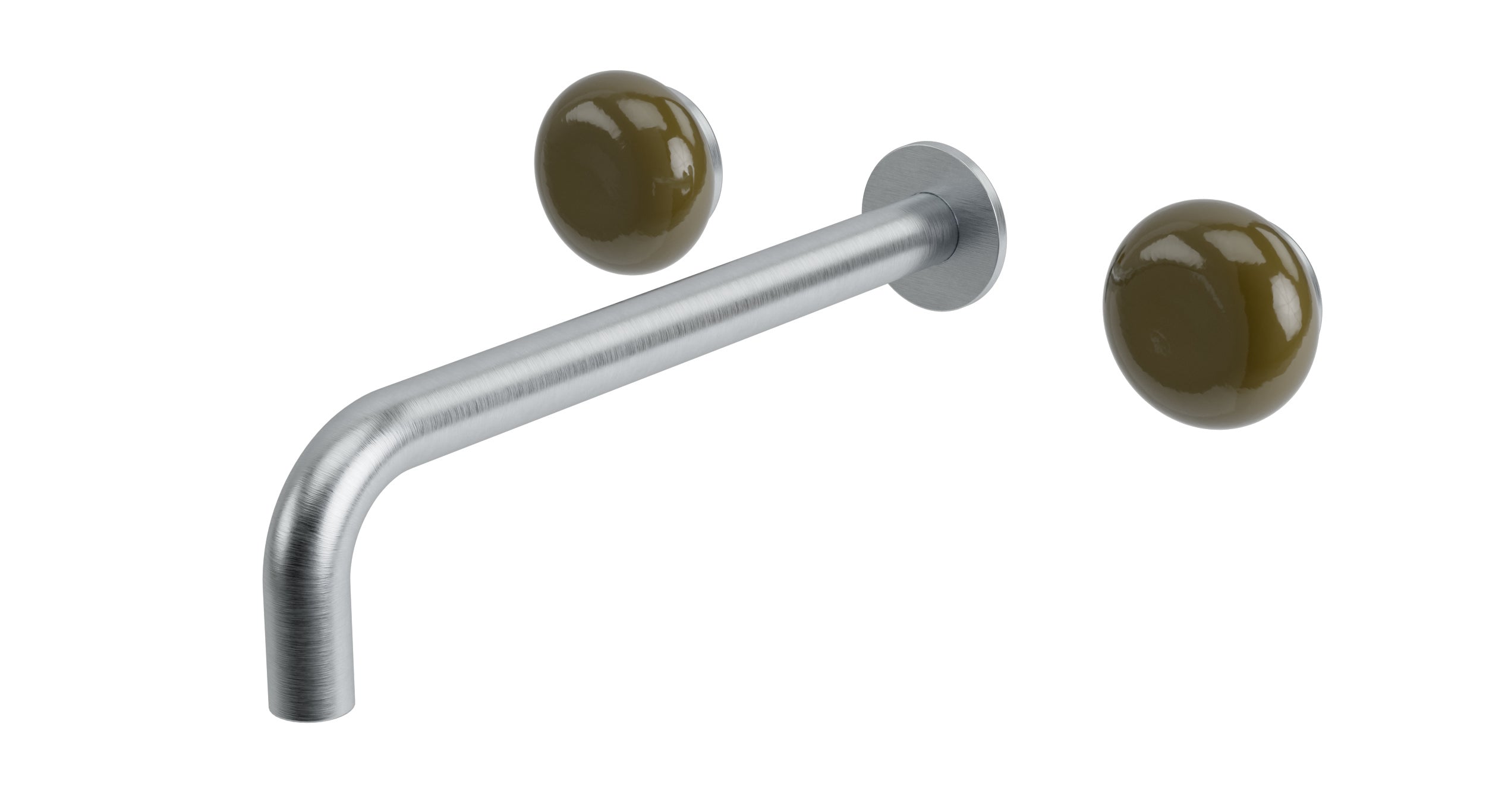 Foundry Two Handle Wall Mount 10" Lavatory Faucet with Pebble Ceramic Knob Handles in Satin Chrome