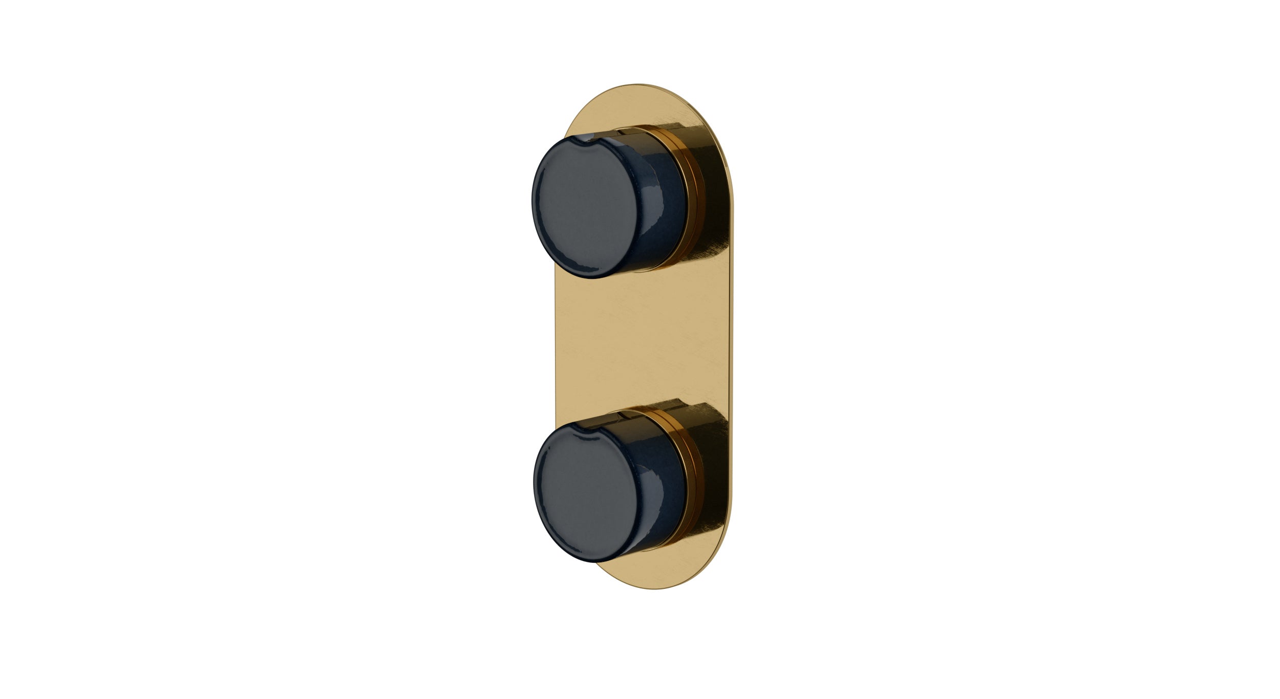 Foundry Two Handle Wall Mount Shower Trim with Groove Ceramic Knob Handles in Uncoated Polished Brass
