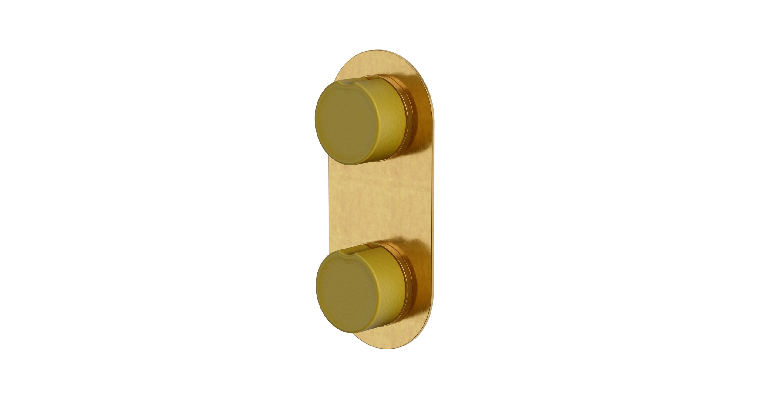 Foundry Two Handle Wall Mount Shower Trim with Groove Ceramic Knob Handles in French Brass