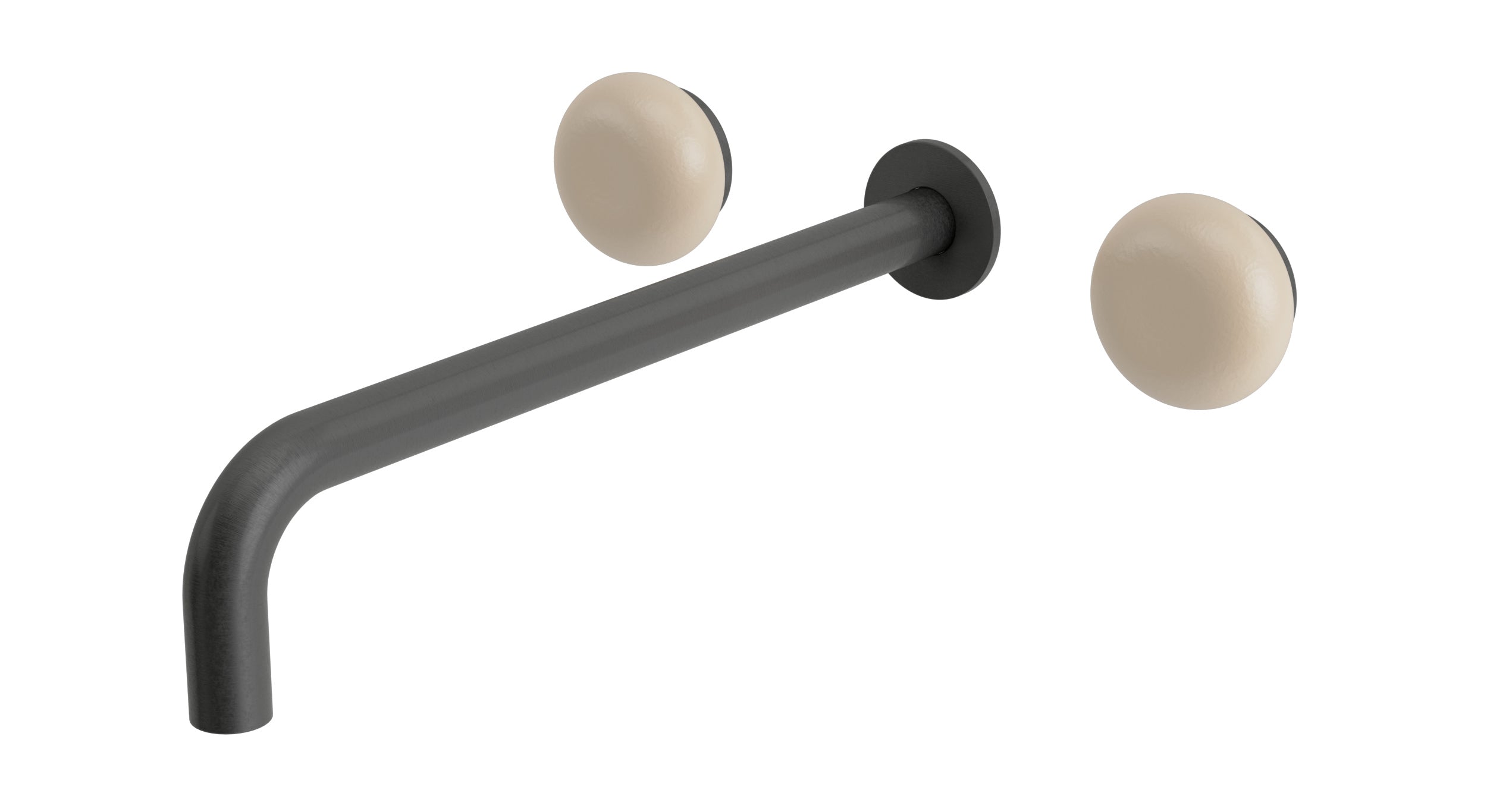Foundry Two Handle Wall Mount 12" Lavatory Faucet with Pebble Ceramic Knob Handles in Blackened Nickel