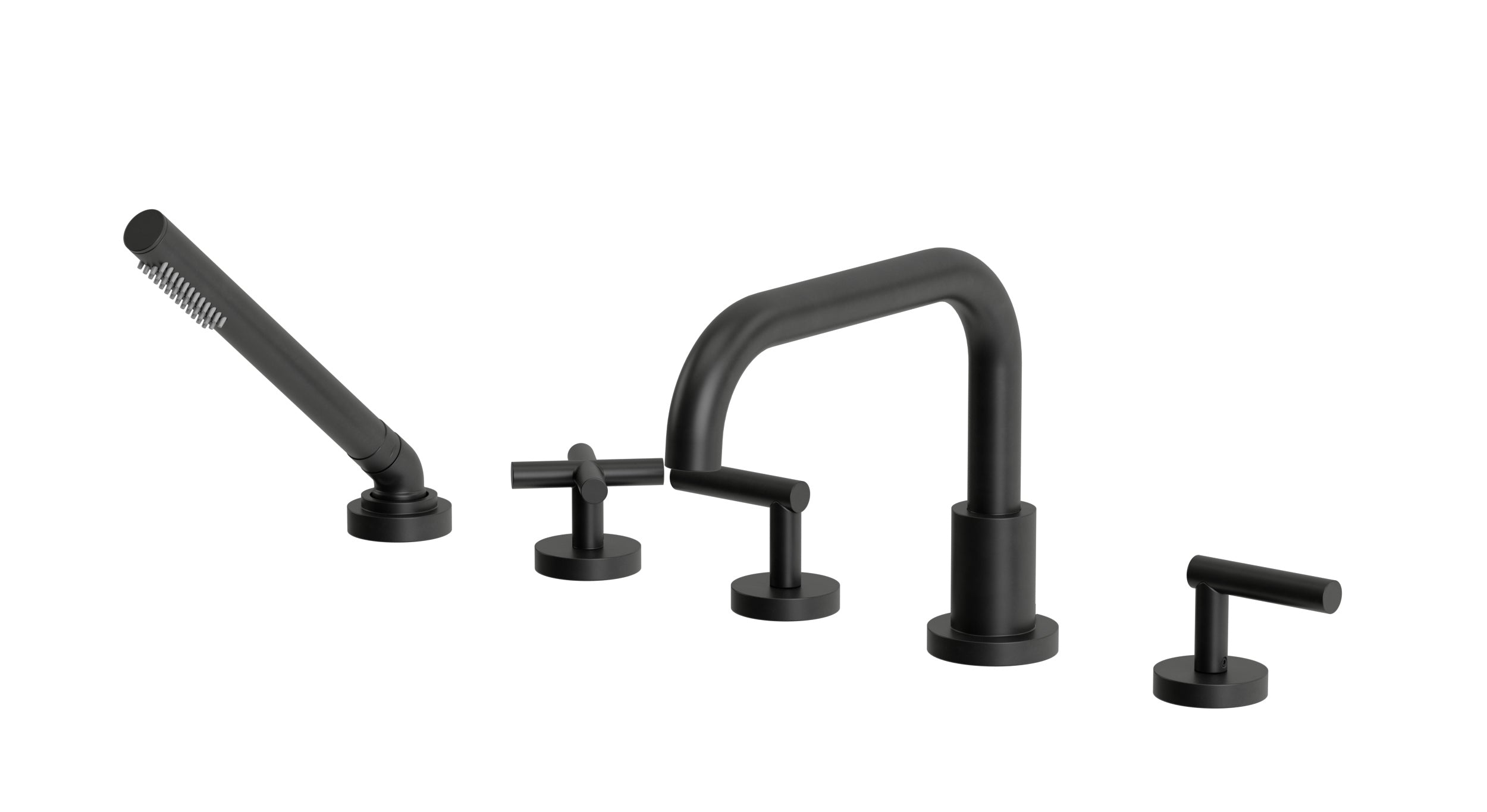 Contour Three Handle Deck Mount Squaretop Bath Trim with Hand Shower and Soft Cross/Soft Lever Handles in Oil Rubbed Bronze