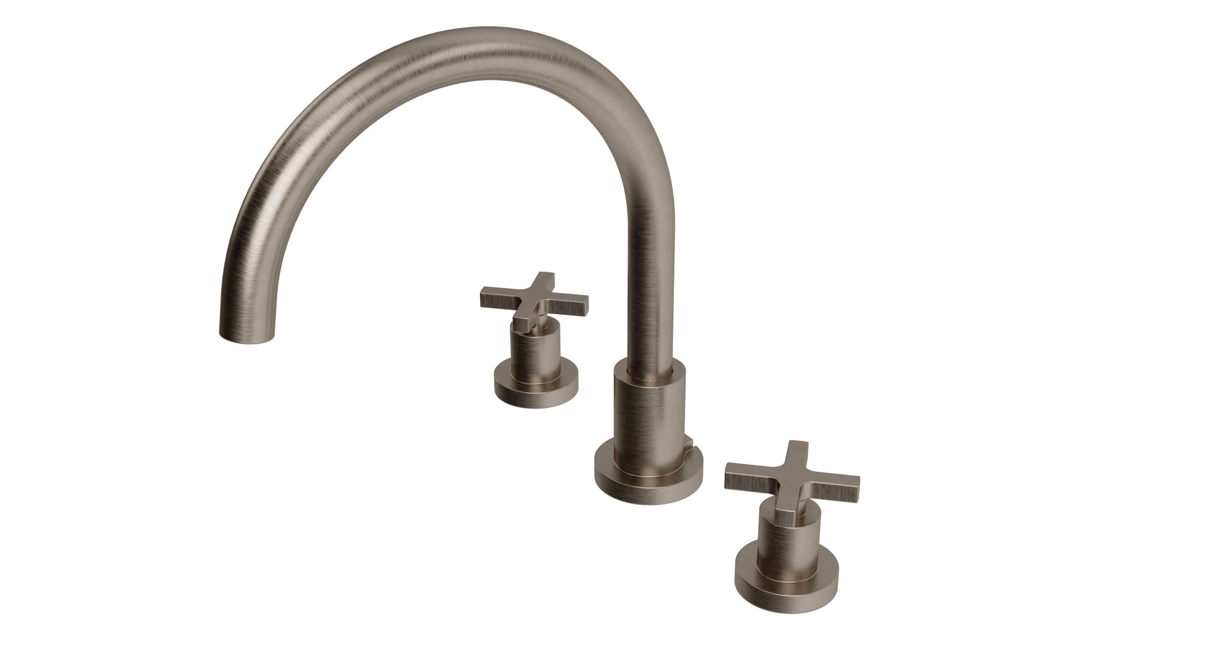 Flatiron Two Handle Deck Mount Gooseneck Bath Trim with Linear Cross Handles in Antique Nickel
