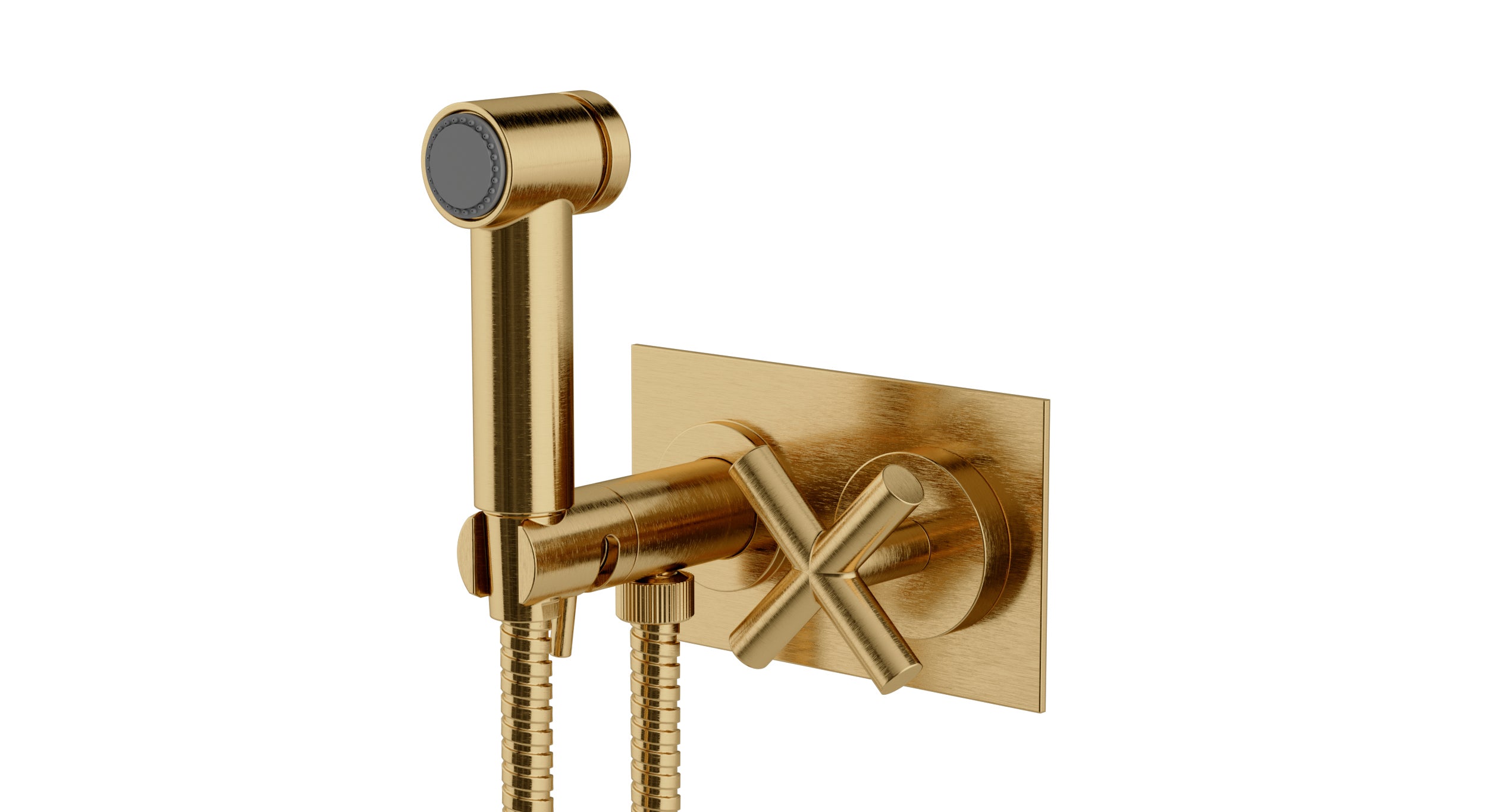 Contour One Handle Wall Mount Bidet Trim with Soft Cross Handle in Satin Brass