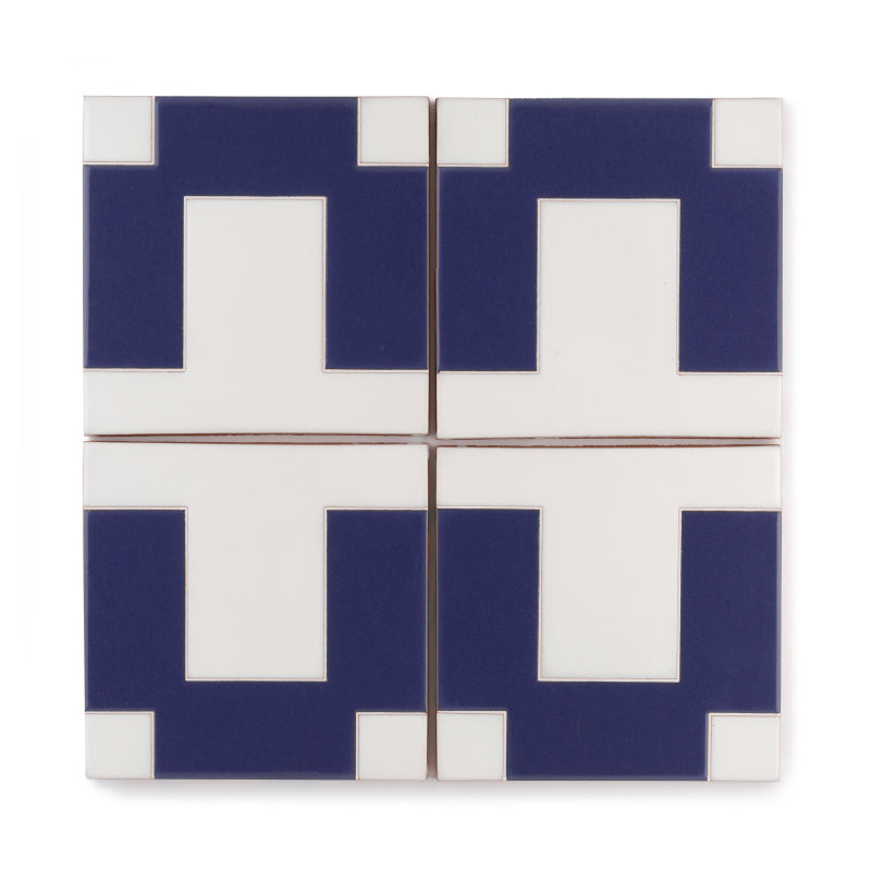 6x6 Handpainted Tile Dot Dash 5 in Lapis