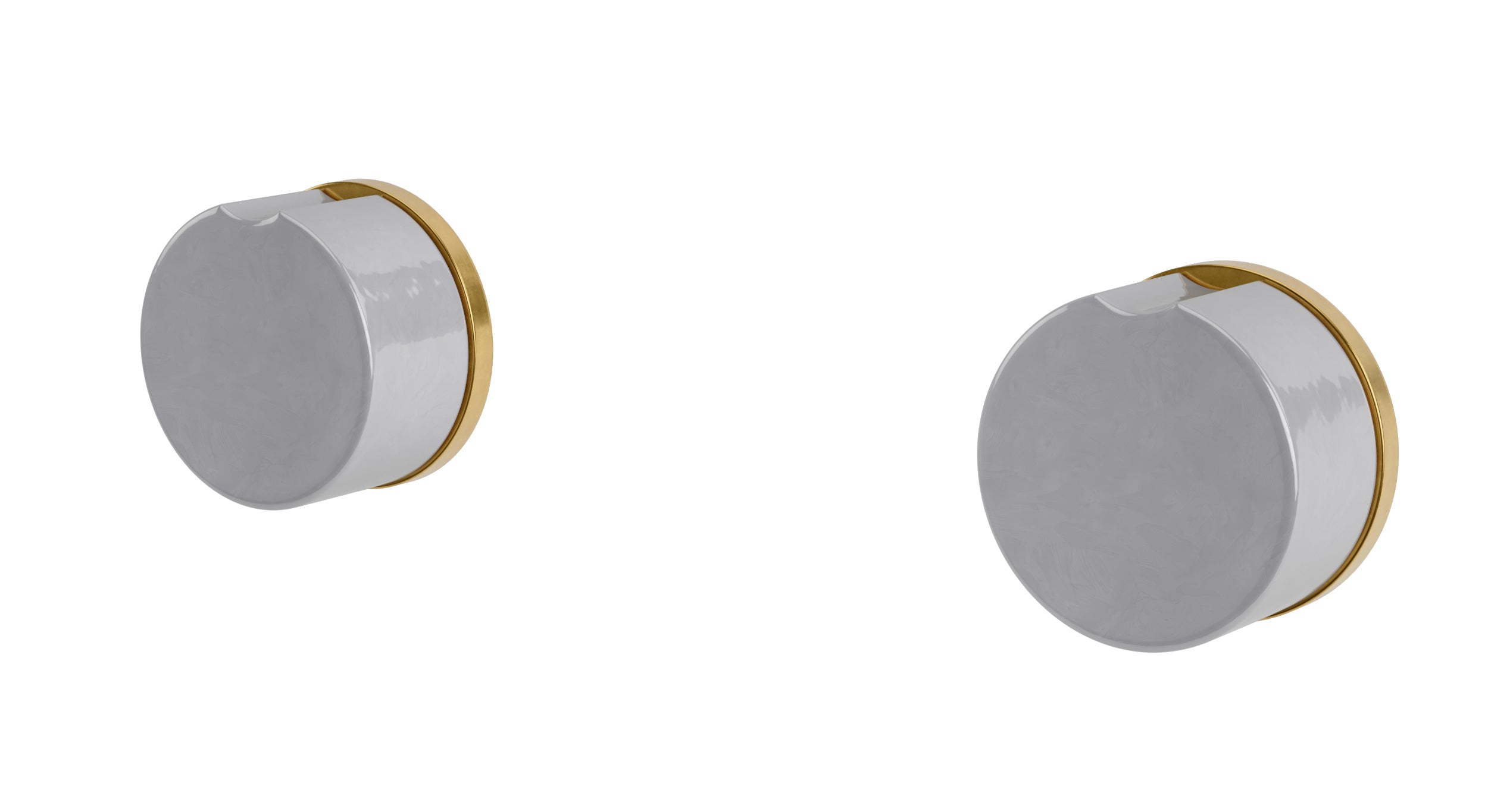 Foundry Two Handle Wall Mount Bath Trim with Groove Ceramic Knob Handles in French Brass