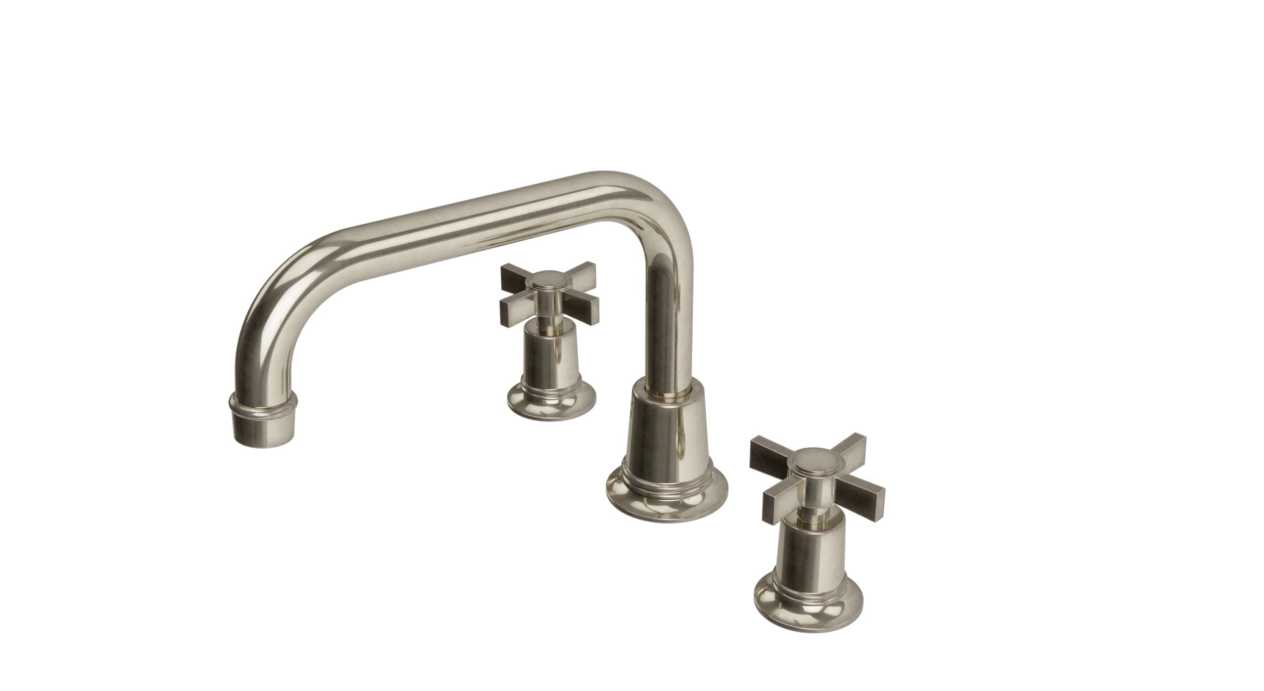 Emerson Two Handle Deck Mount Squaretop Bath Trim with Defined Cross Handles in French Nickel