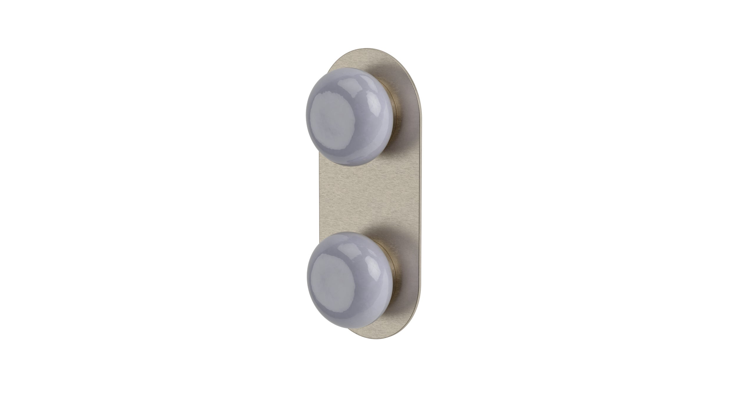 Foundry Two Handle Wall Mount Shower Trim with Pebble Ceramic Knob Handles in Satin Nickel
