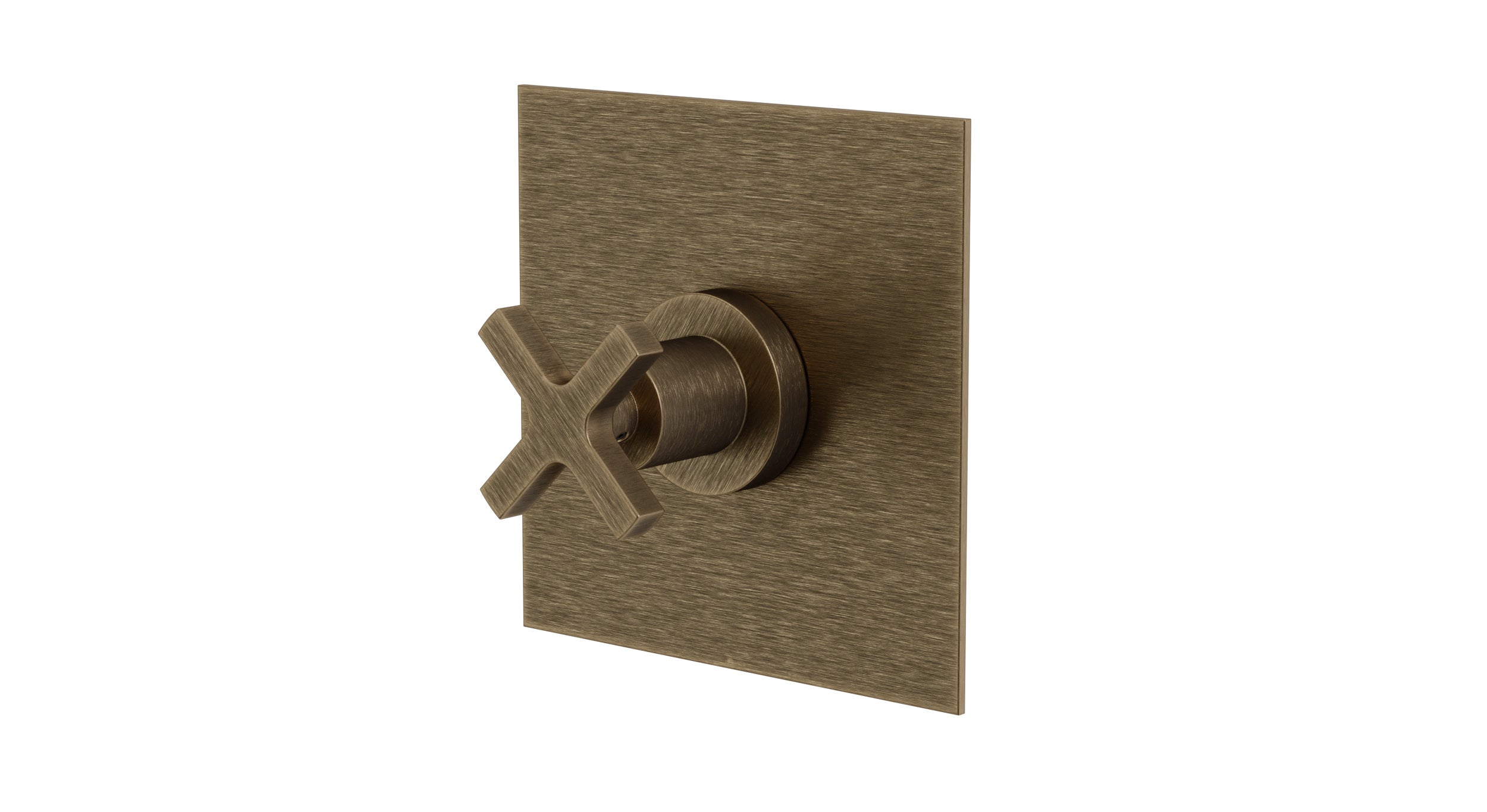 Flatiron One Handle Wall Mount Shower Trim with Linear Cross Handle in Antique Brass