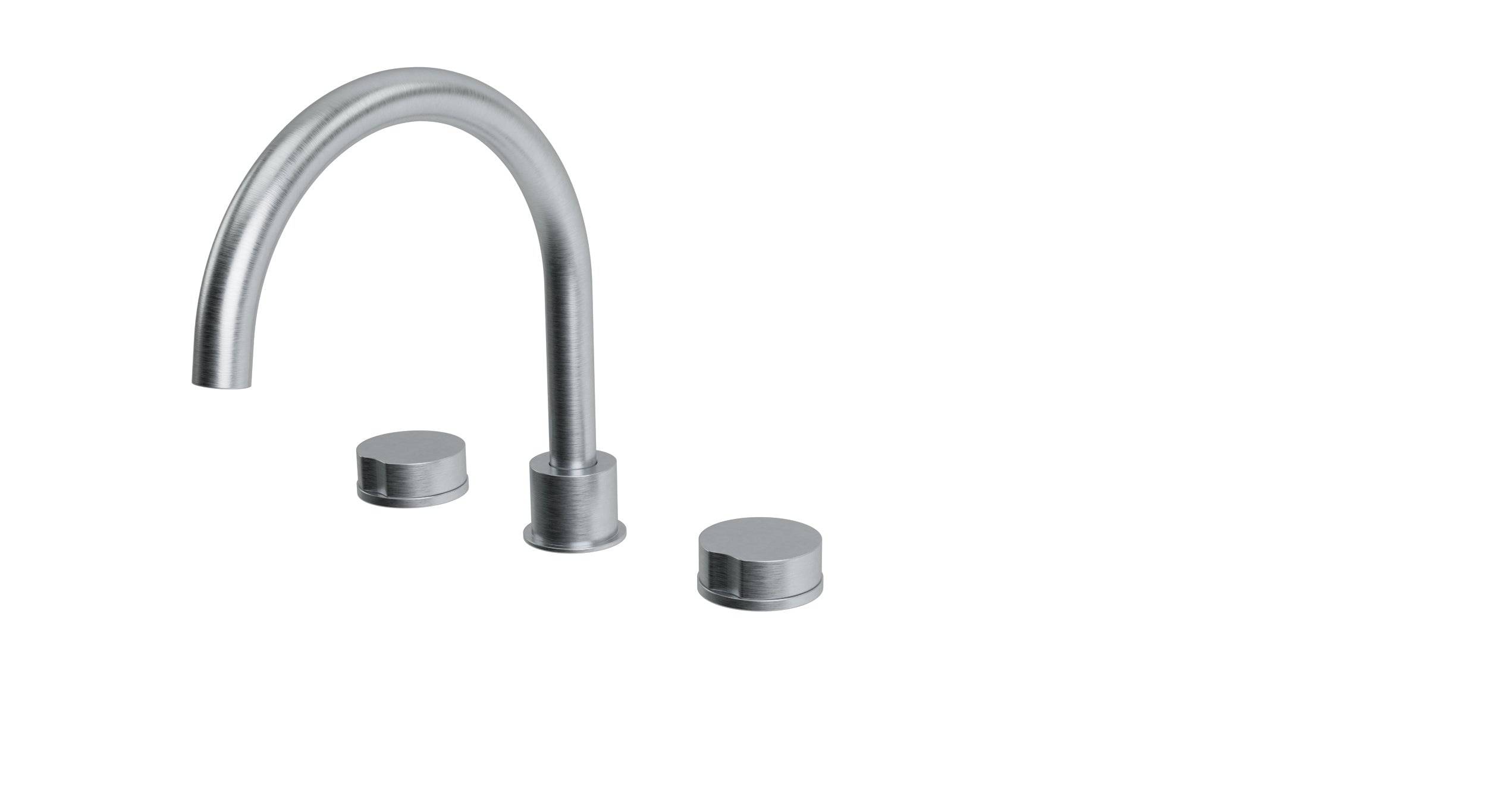 Foundry Two Handle Deck Mount Gooseneck Bath Trim with Barrel Knob Handles in Satin Chrome