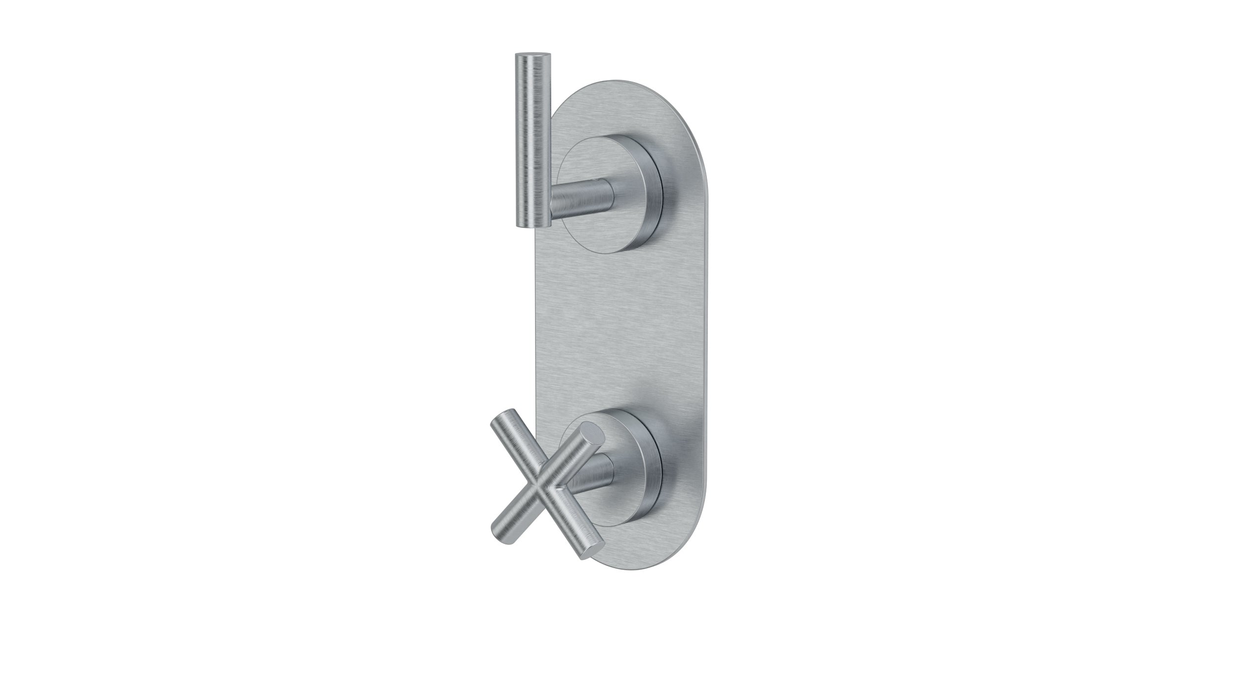 Contour Two Handle Wall Mount Shower Trim with Soft Cross/Soft Lever Handles in Satin Chrome