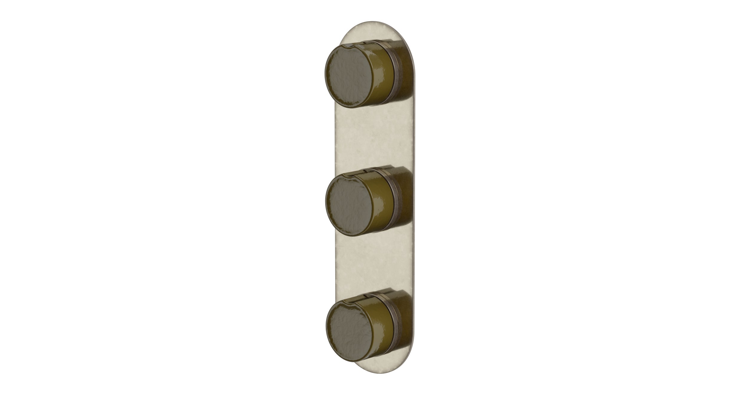 Foundry Three Handle Wall Mount Shower Trim with Groove Ceramic Knob Handles in French Nickel