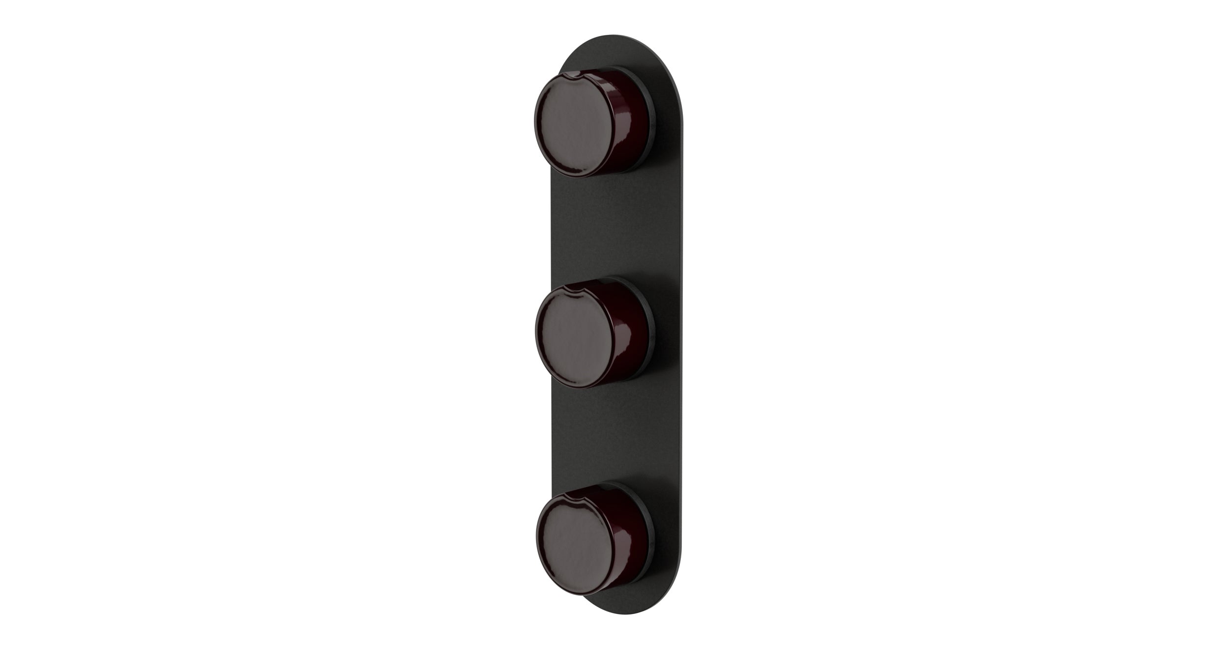 Foundry Three Handle Wall Mount Shower Trim with Groove Ceramic Knob Handles in Blackened Nickel