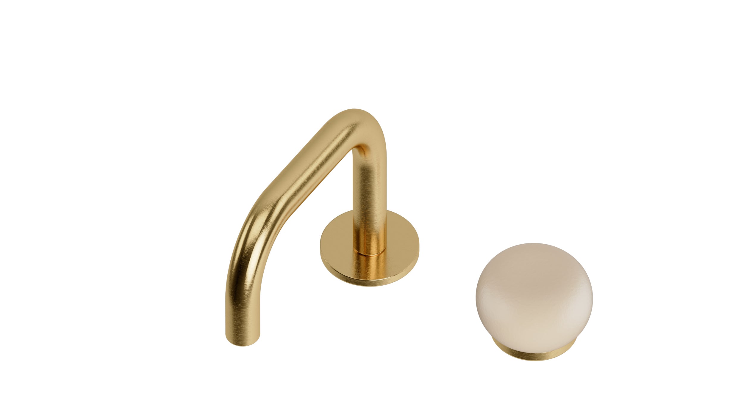 Foundry One Handle Deck Mount Squaretop Lavatory Faucet with Pebble Ceramic Knob Handle in Satin Brass