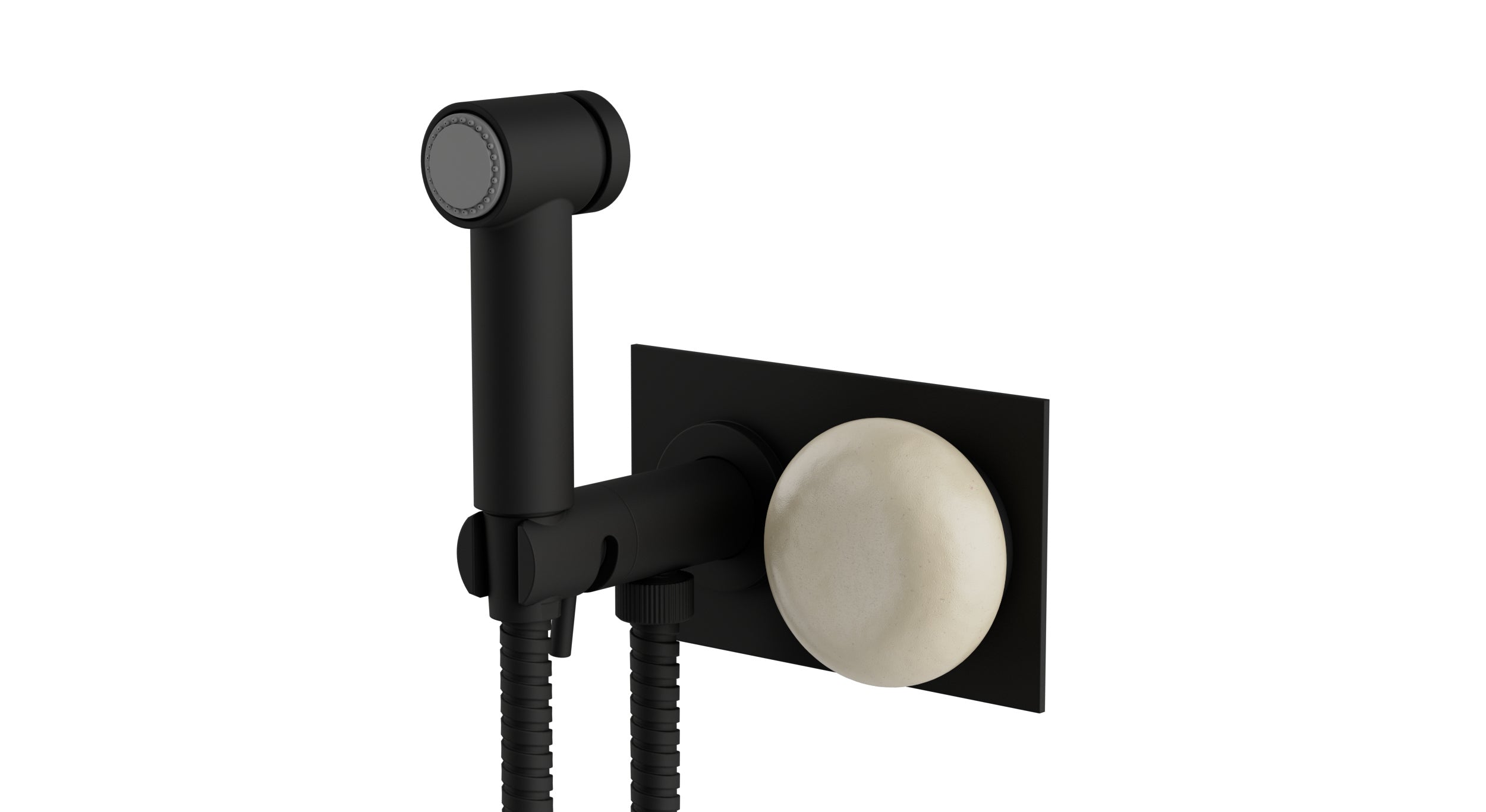 Foundry One Handle Wall Mount Bidet Trim with Pebble Ceramic Knob Handle in Matte Black
