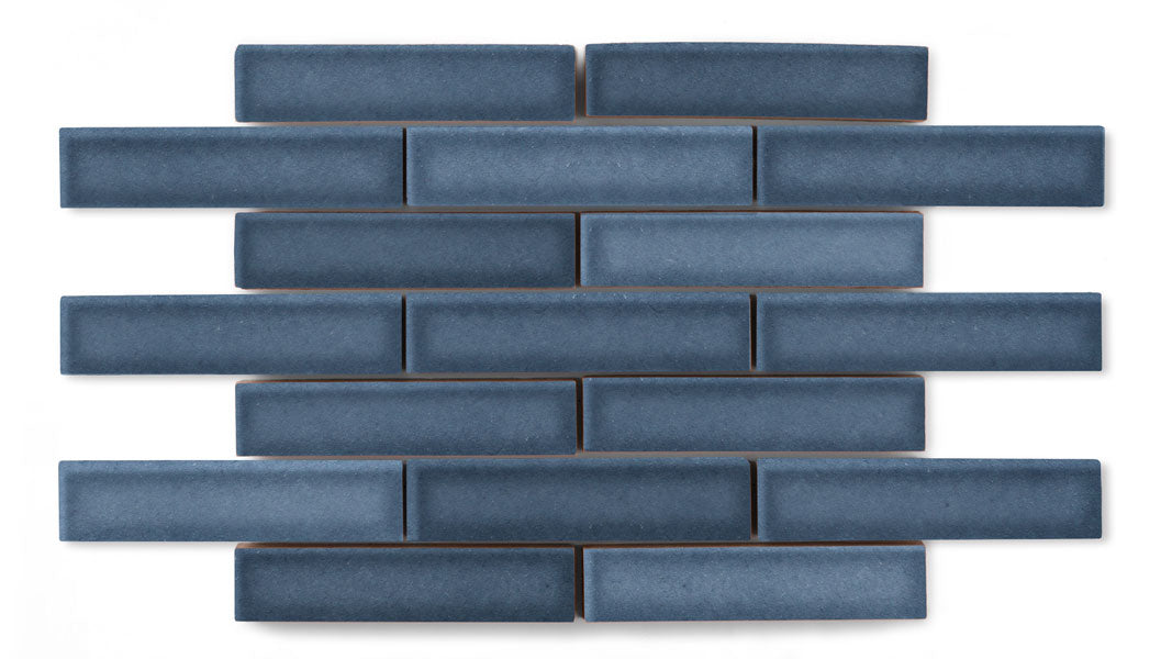 1x4 Half Offset Sheeted Original Ceramic Mosaic Tile in Slate Blue Gloss