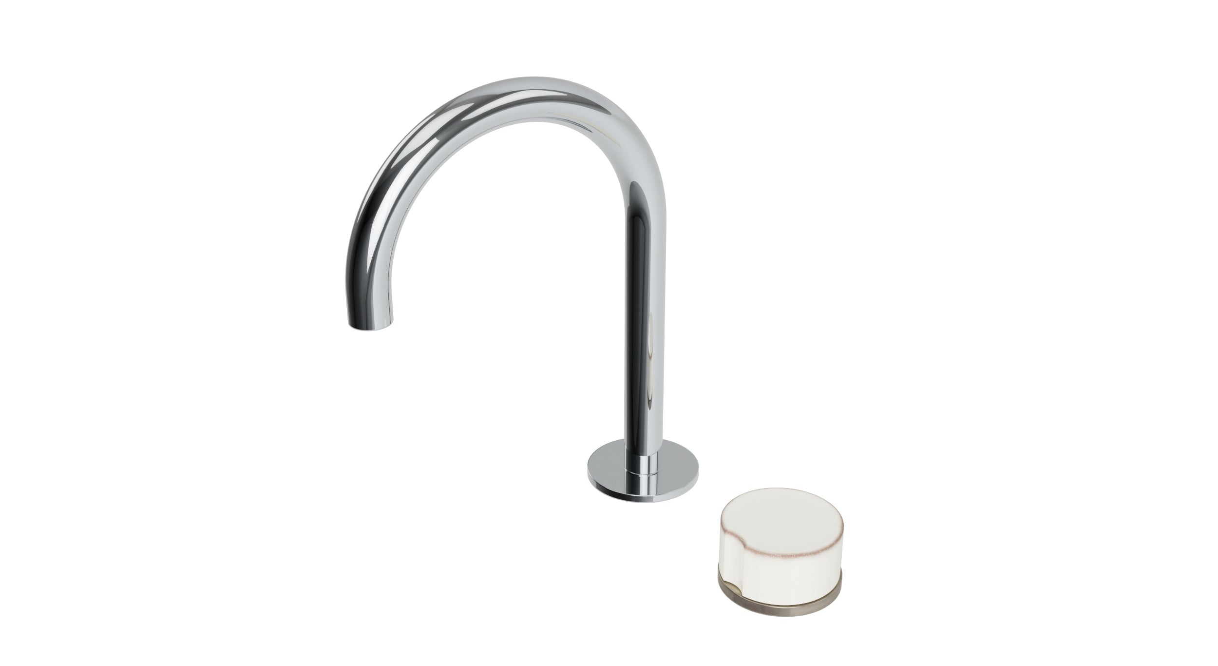 Foundry One Handle Deck Mount Gooseneck Lavatory Faucet with Groove Ceramic Knob Handle in Polished Chrome
