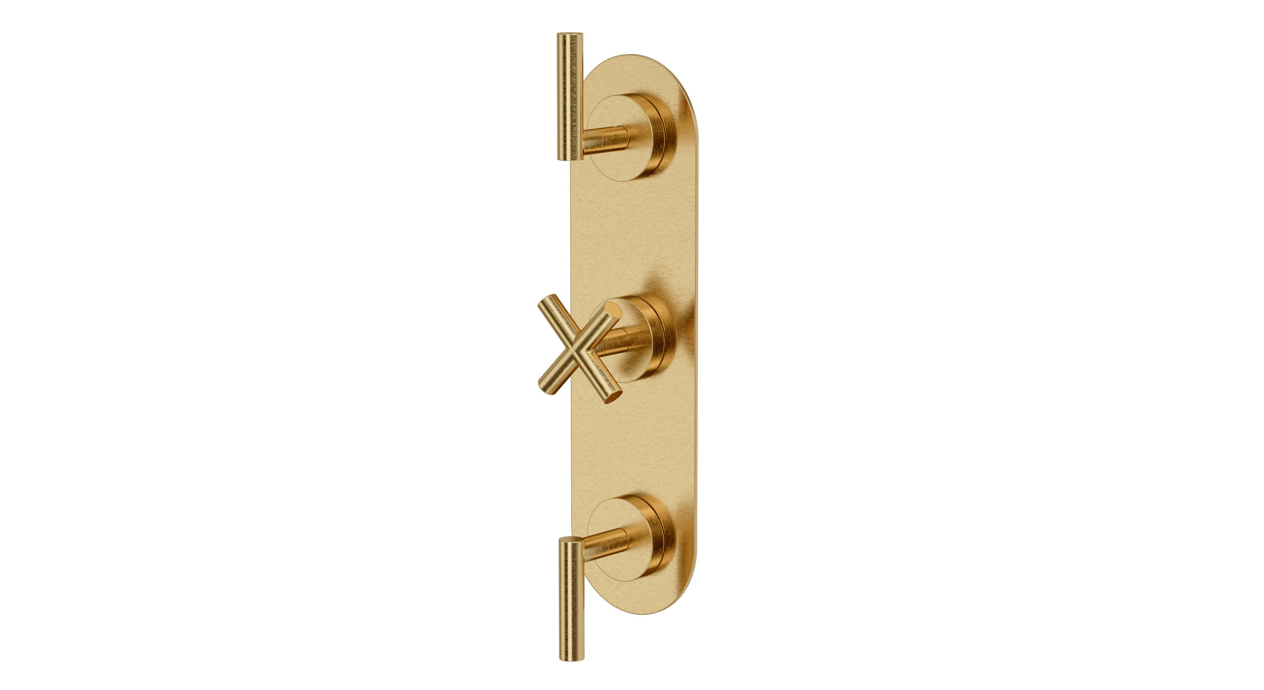 Contour Three Handle Wall Mount Shower Trim with Soft Cross/Soft Lever Handles in Satin Brass