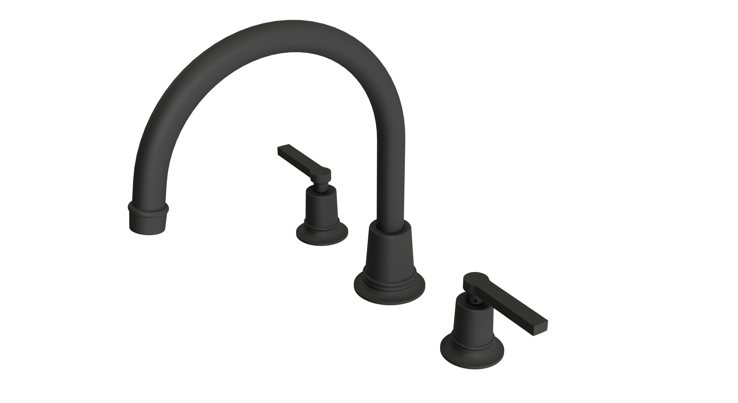 Emerson Two Handle Deck Mount Gooseneck Bath Trim with Classic Lever Handles in Matte Black