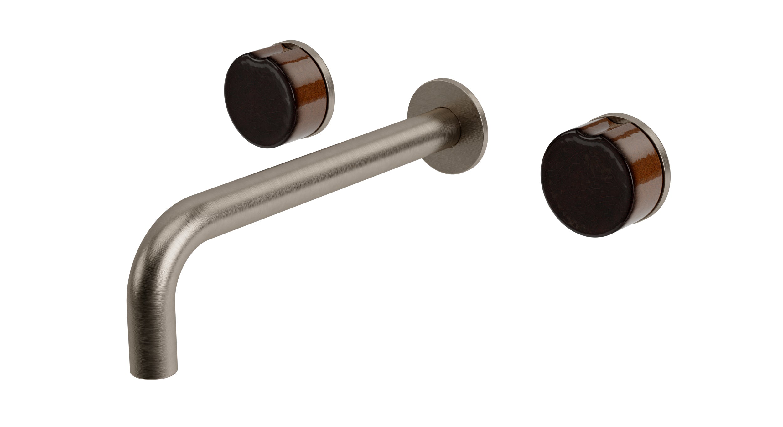 Foundry Two Handle Wall Mount 7.5" Lavatory Faucet with Groove Ceramic Knob Handles in Antique Nickel