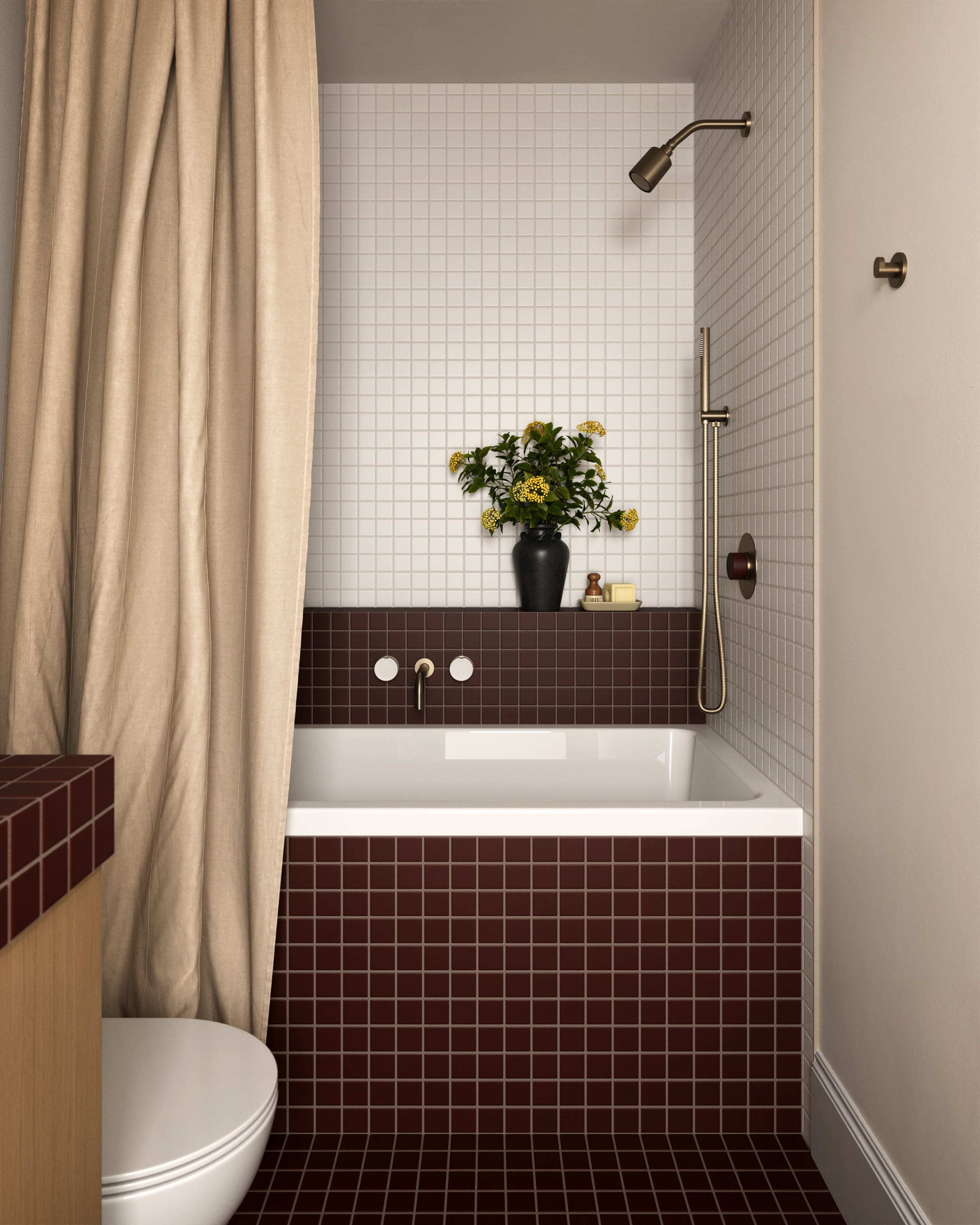 Quick Ship 2x2 Straight Set Sheeted Original Ceramic Mosaic Tile in Garnet Matte