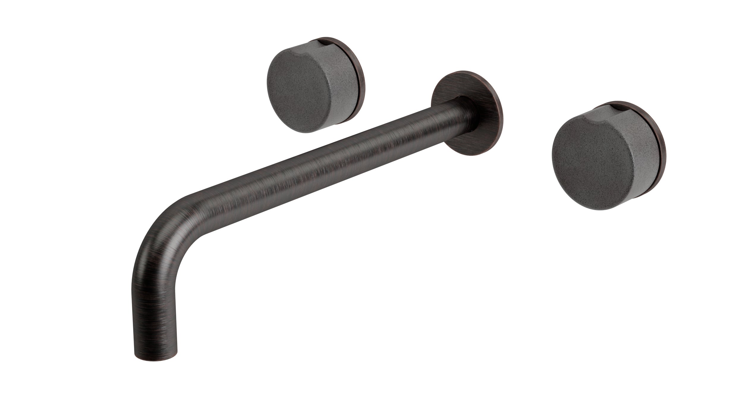 Foundry Two Handle Wall Mount 10" Lavatory Faucet with Groove Ceramic Knob Handles in Antique Bronze