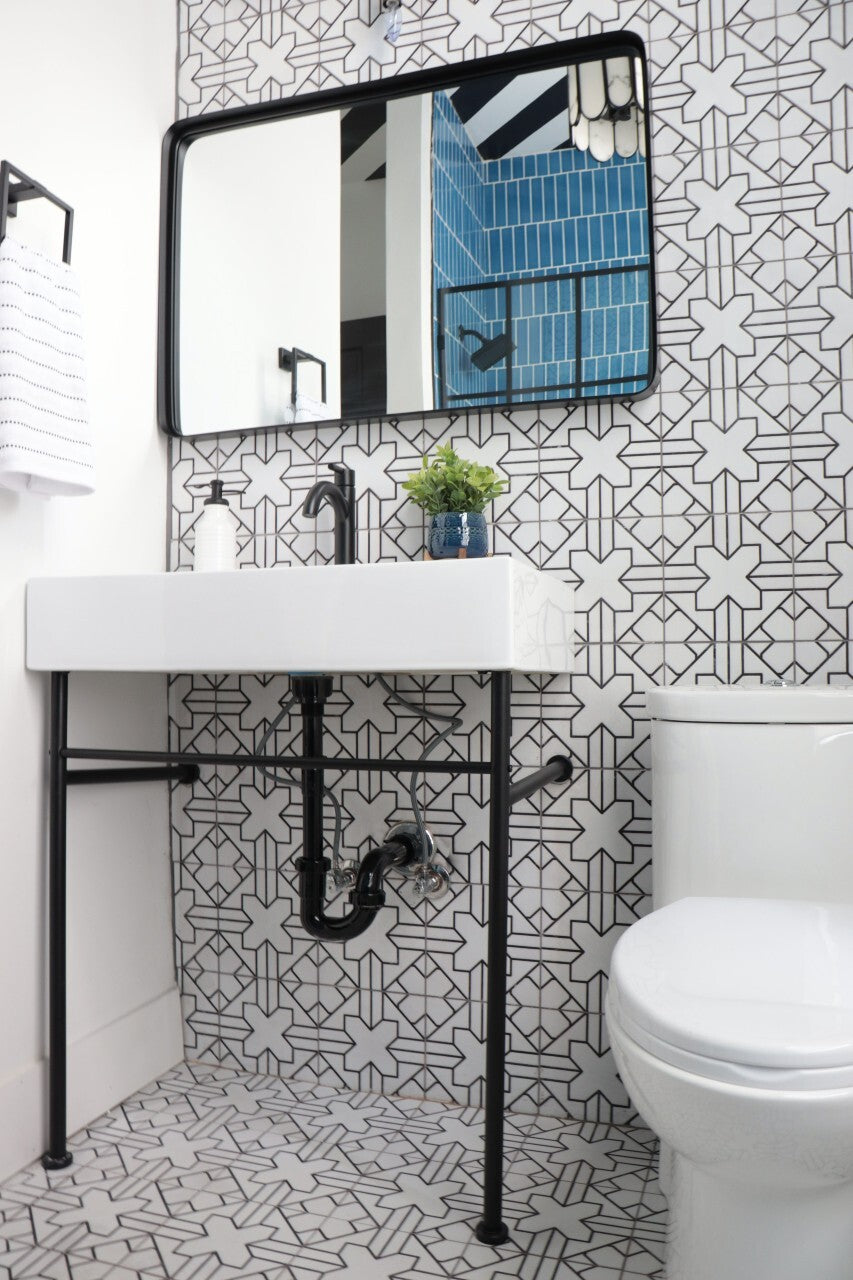 8x8 Handpainted Tile Kasbah Trellis in Neutral Motif