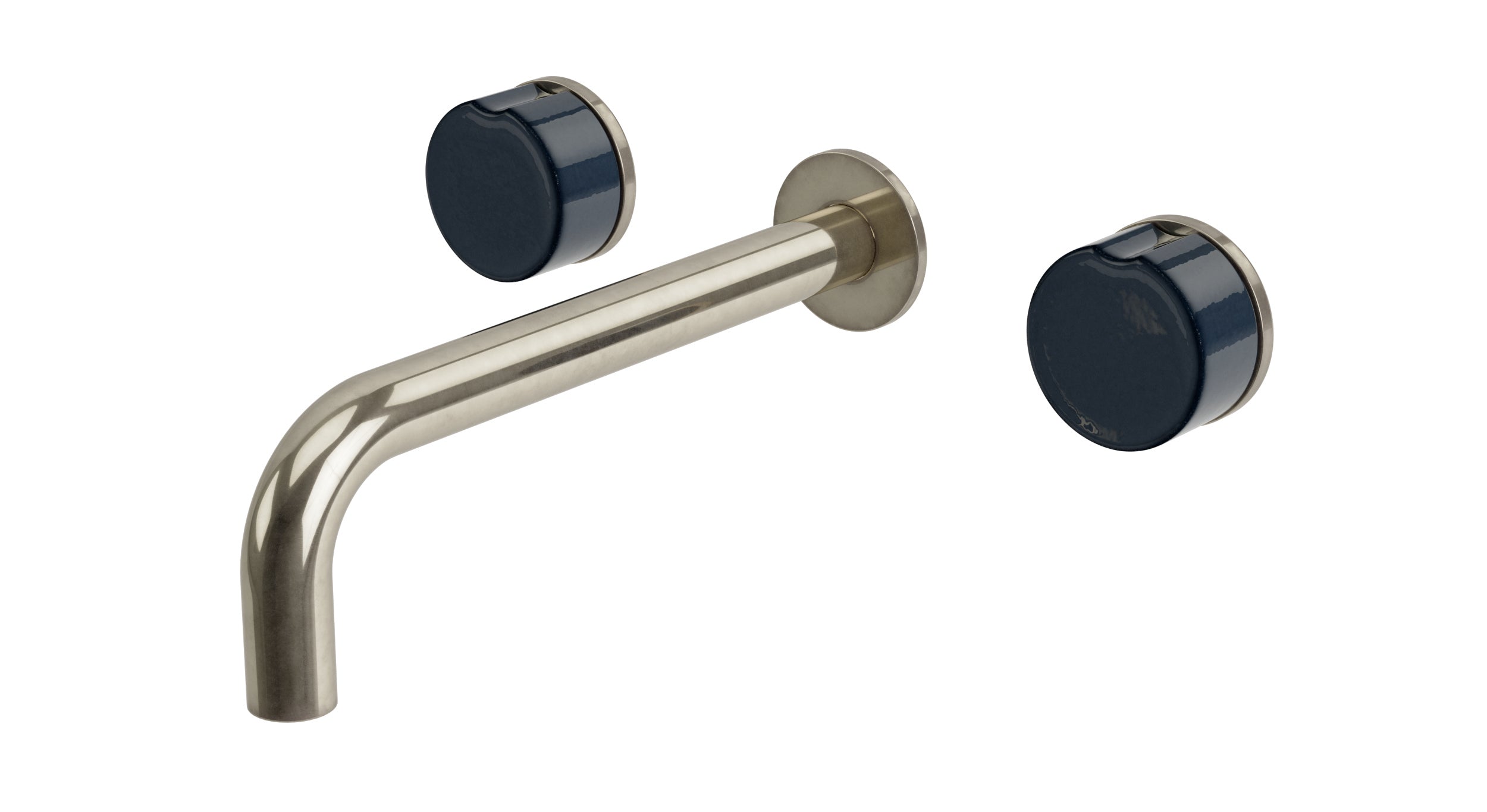 Foundry Two Handle Wall Mount 7.5" Lavatory Faucet with Groove Ceramic Knob Handles in French Nickel