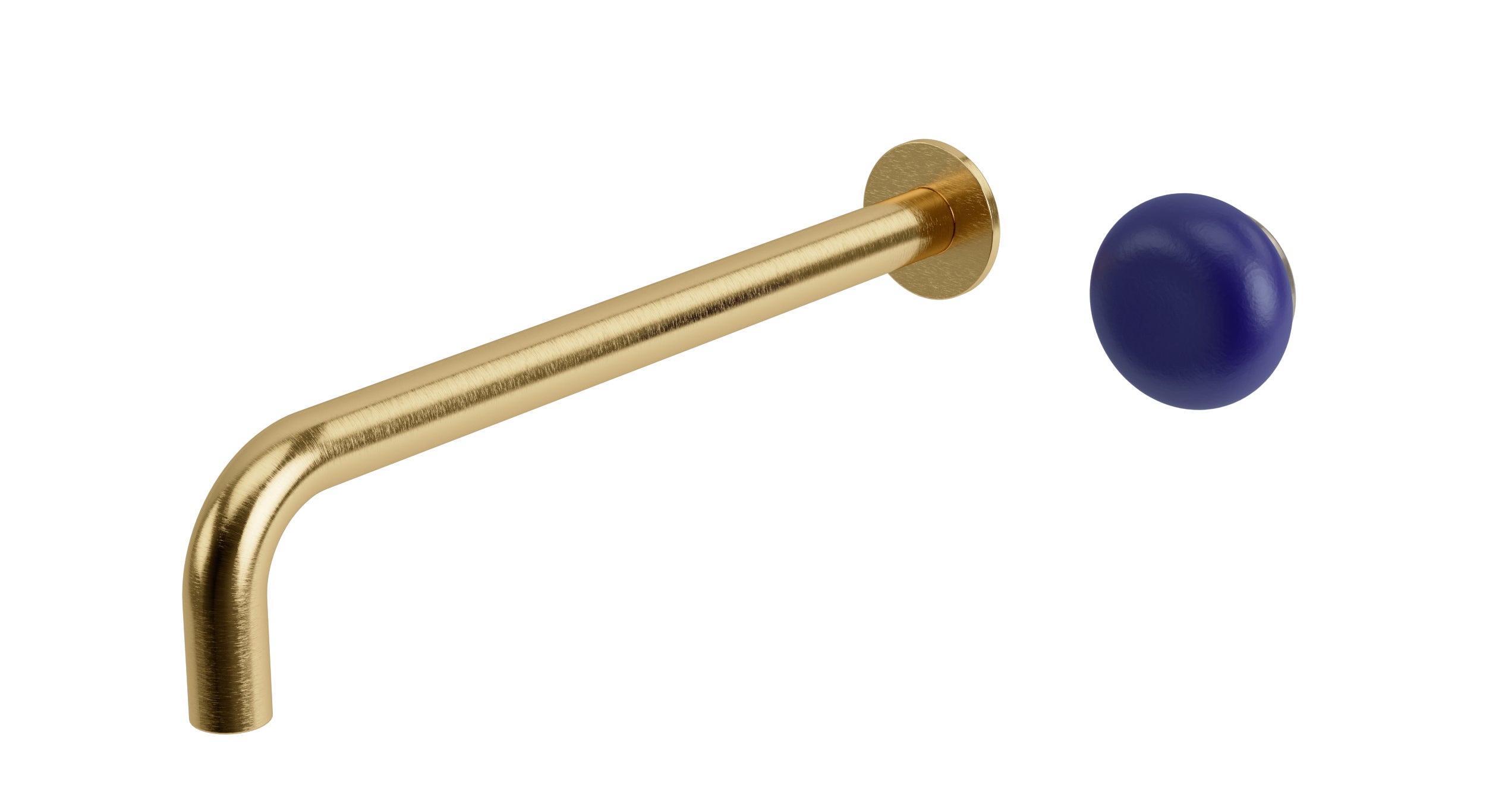 Foundry One Handle Wall Mount 12" Lavatory Faucet with Pebble Ceramic Knob Handle in Satin Brass