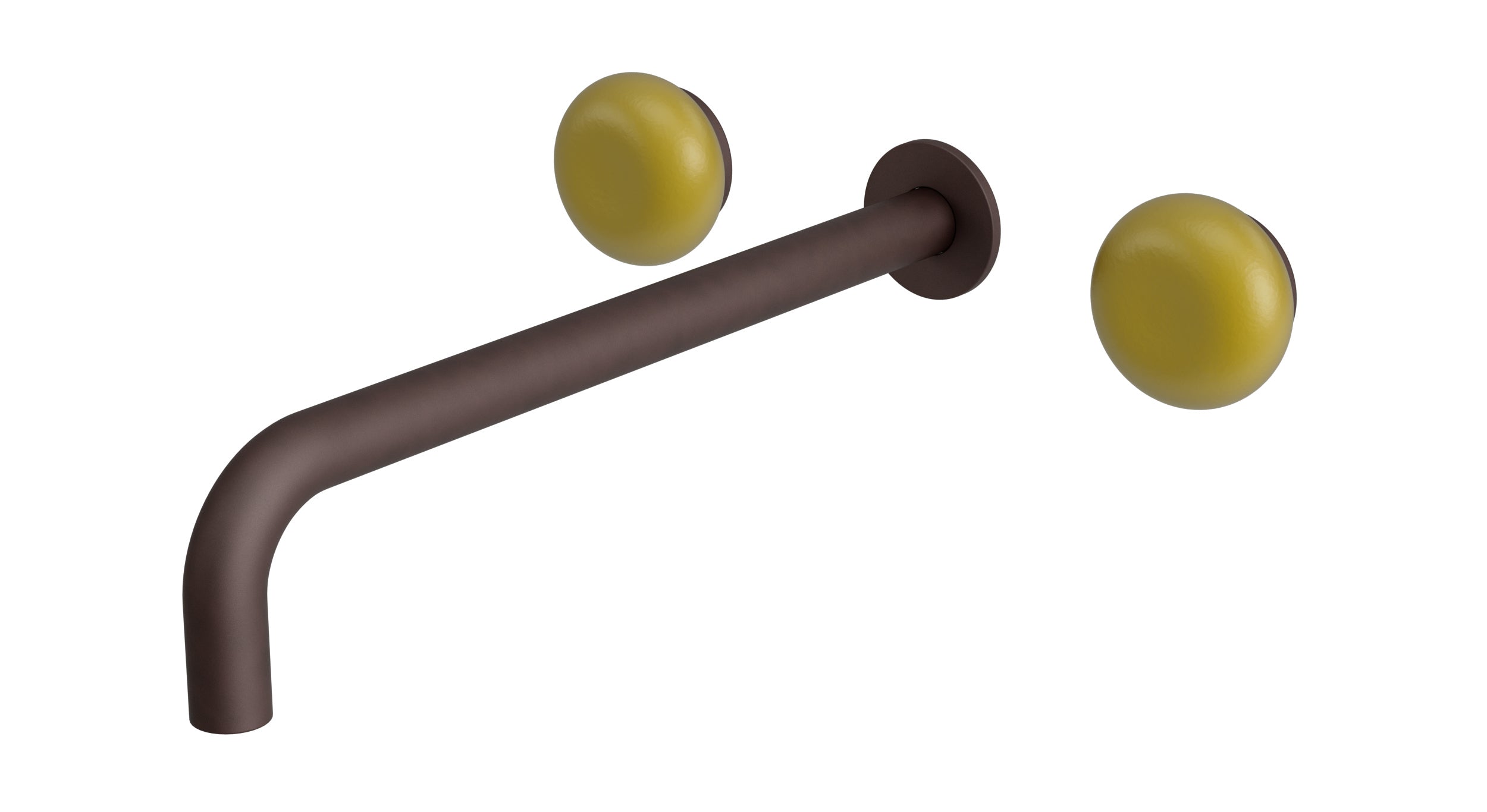 Foundry Two Handle Wall Mount 12" Lavatory Faucet with Pebble Ceramic Knob Handles in Architectural Copper