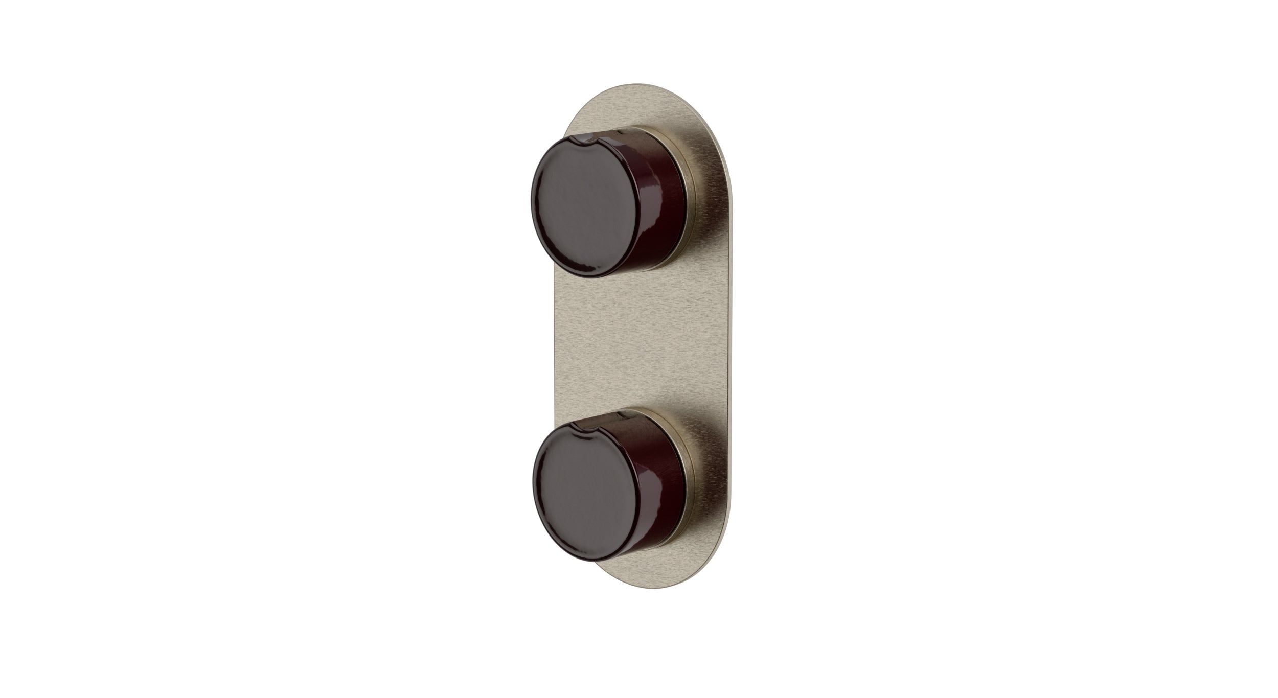 Foundry Two Handle Wall Mount Shower Trim with Groove Ceramic Knob Handles in Satin Nickel