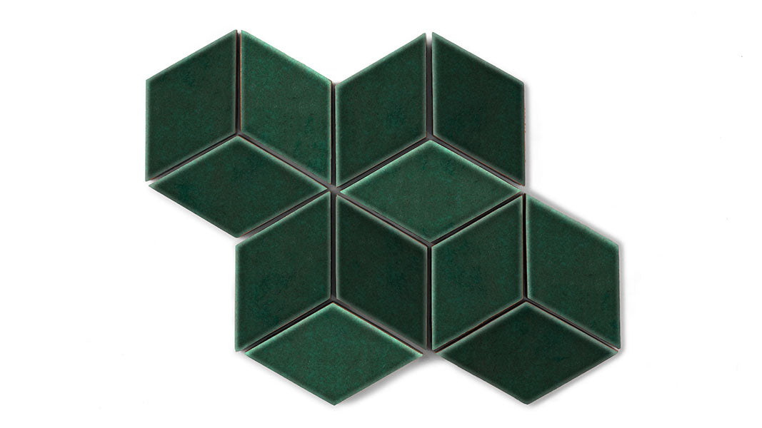 Small Diamond Sheeted - Escher Original Ceramic Mosaic Tile in Evergreen Gloss