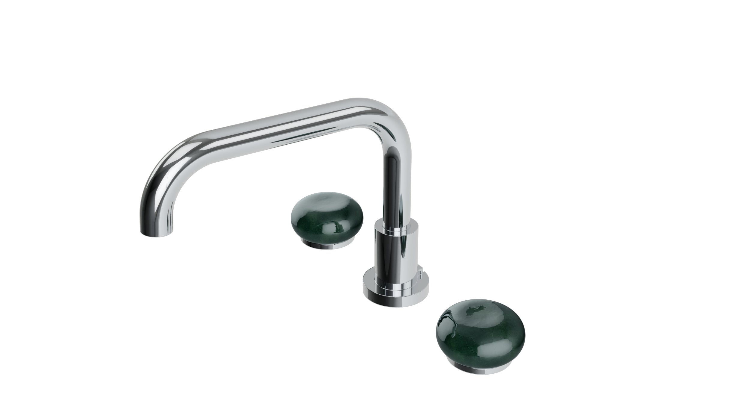 Foundry Two Handle Deck Mount Squaretop Bath Trim with Pebble Ceramic Knob Handles in Polished Chrome