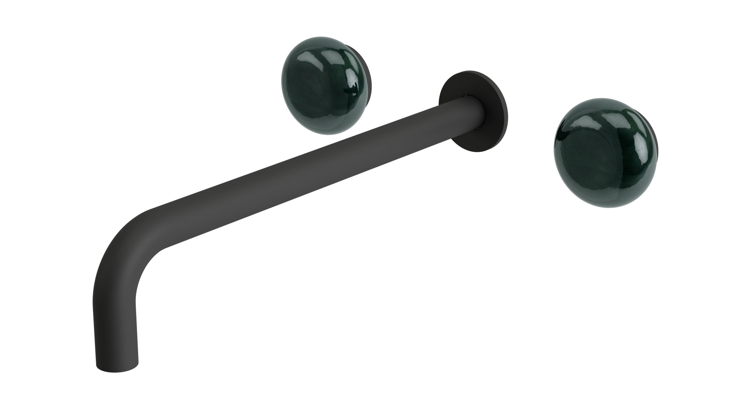 Foundry Two Handle Wall Mount 12" Lavatory Faucet with Pebble Ceramic Knob Handles in Matte Black