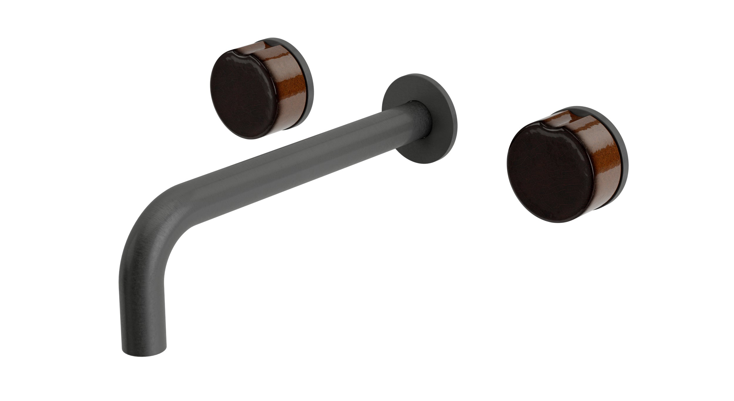 Foundry Two Handle Wall Mount 7.5" Lavatory Faucet with Groove Ceramic Knob Handles in Blackened Nickel