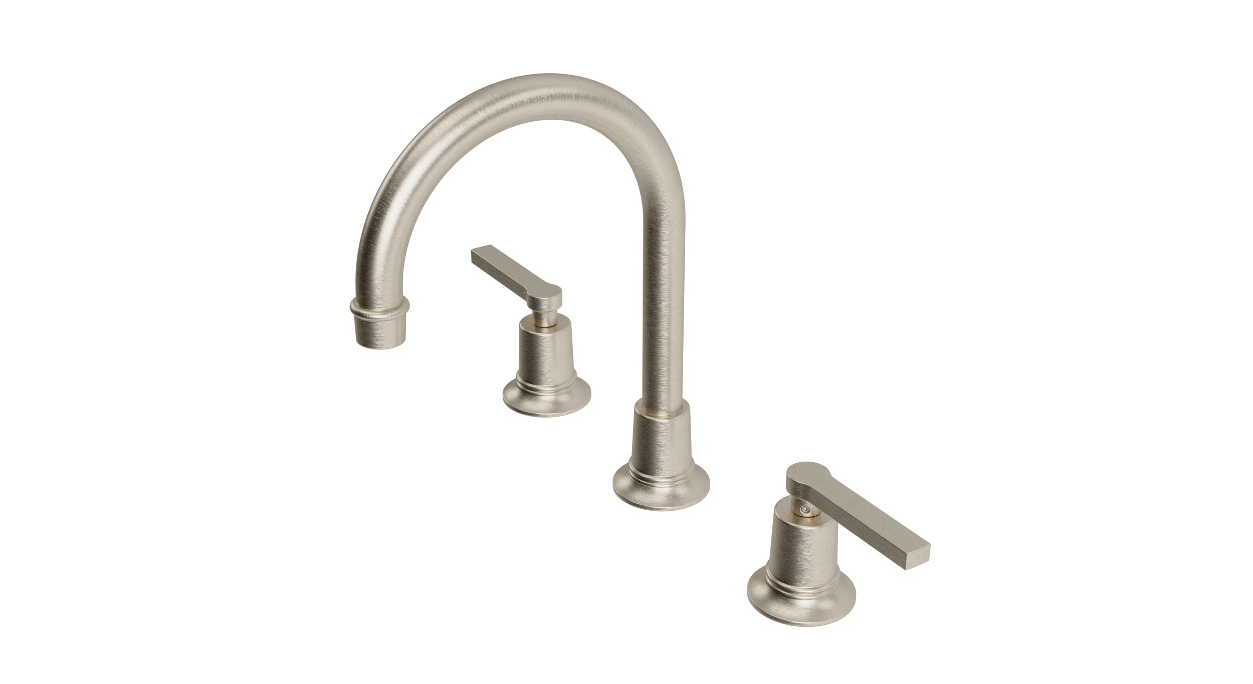 Emerson Two Handle Deck Mount Gooseneck Lavatory Faucet with Classic Lever Handles in Satin Nickel