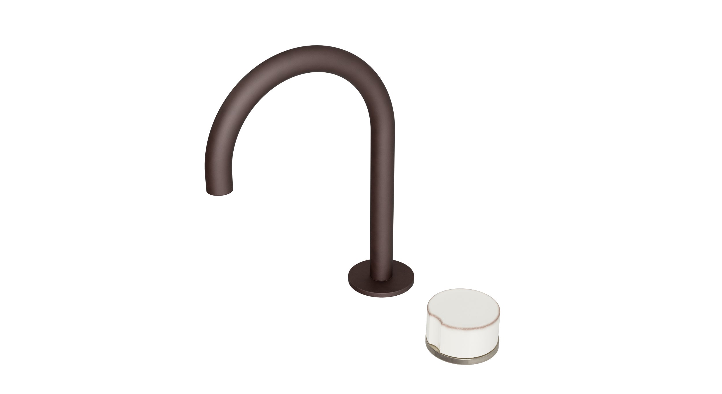 Foundry One Handle Deck Mount Gooseneck Lavatory Faucet with Groove Ceramic Knob Handle in Architectural Copper