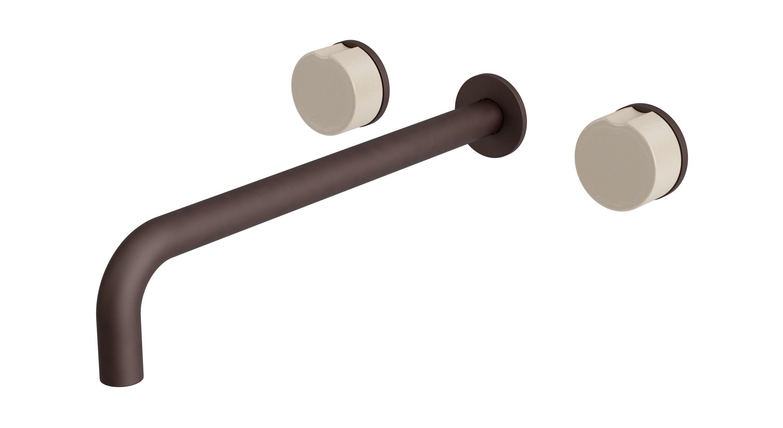 Foundry Two Handle Wall Mount 12" Lavatory Faucet with Groove Ceramic Knob Handles in Architectural Copper