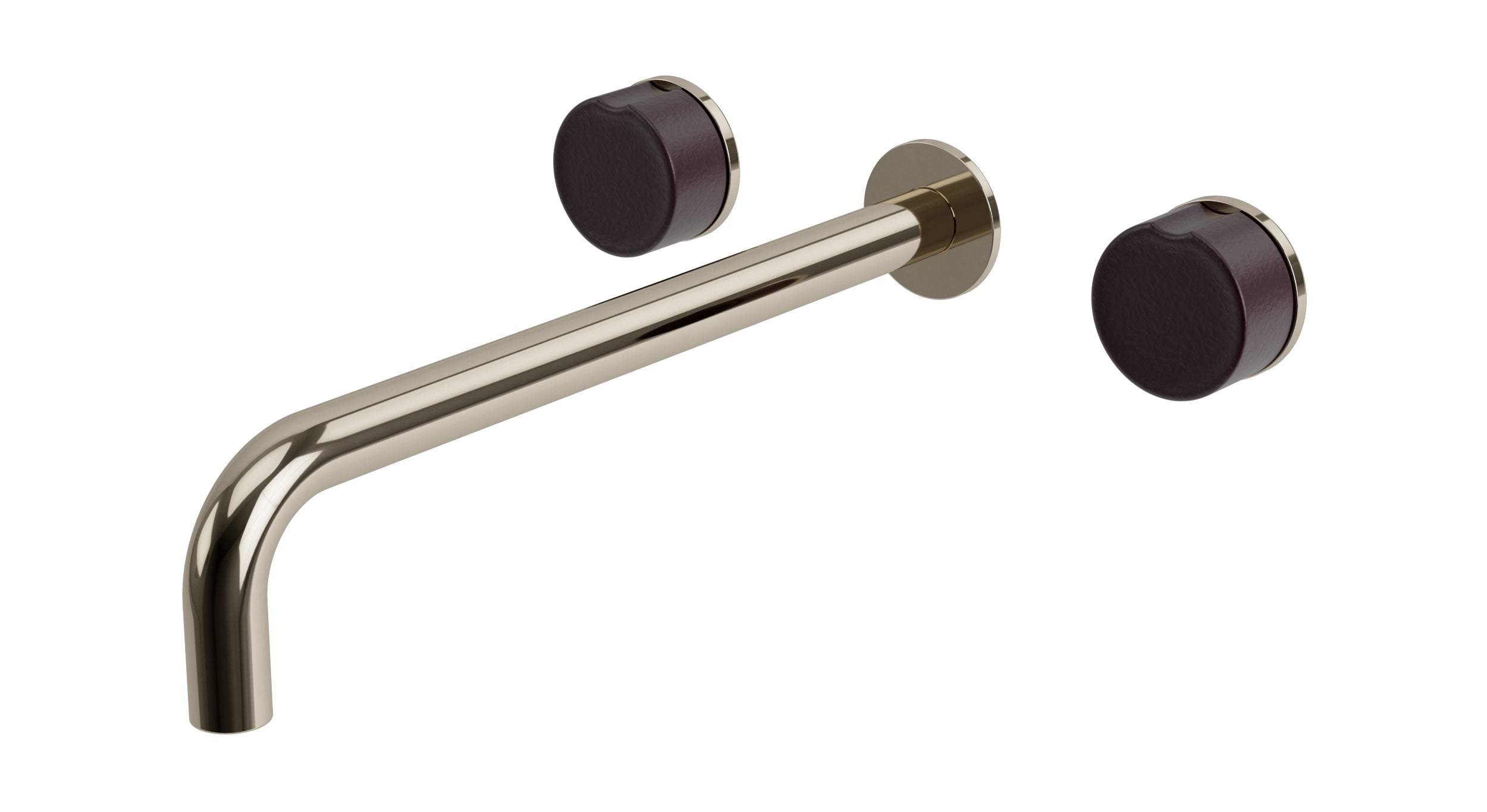 Foundry Two Handle Wall Mount 12" Lavatory Faucet with Groove Ceramic Knob Handles in Polished Nickel