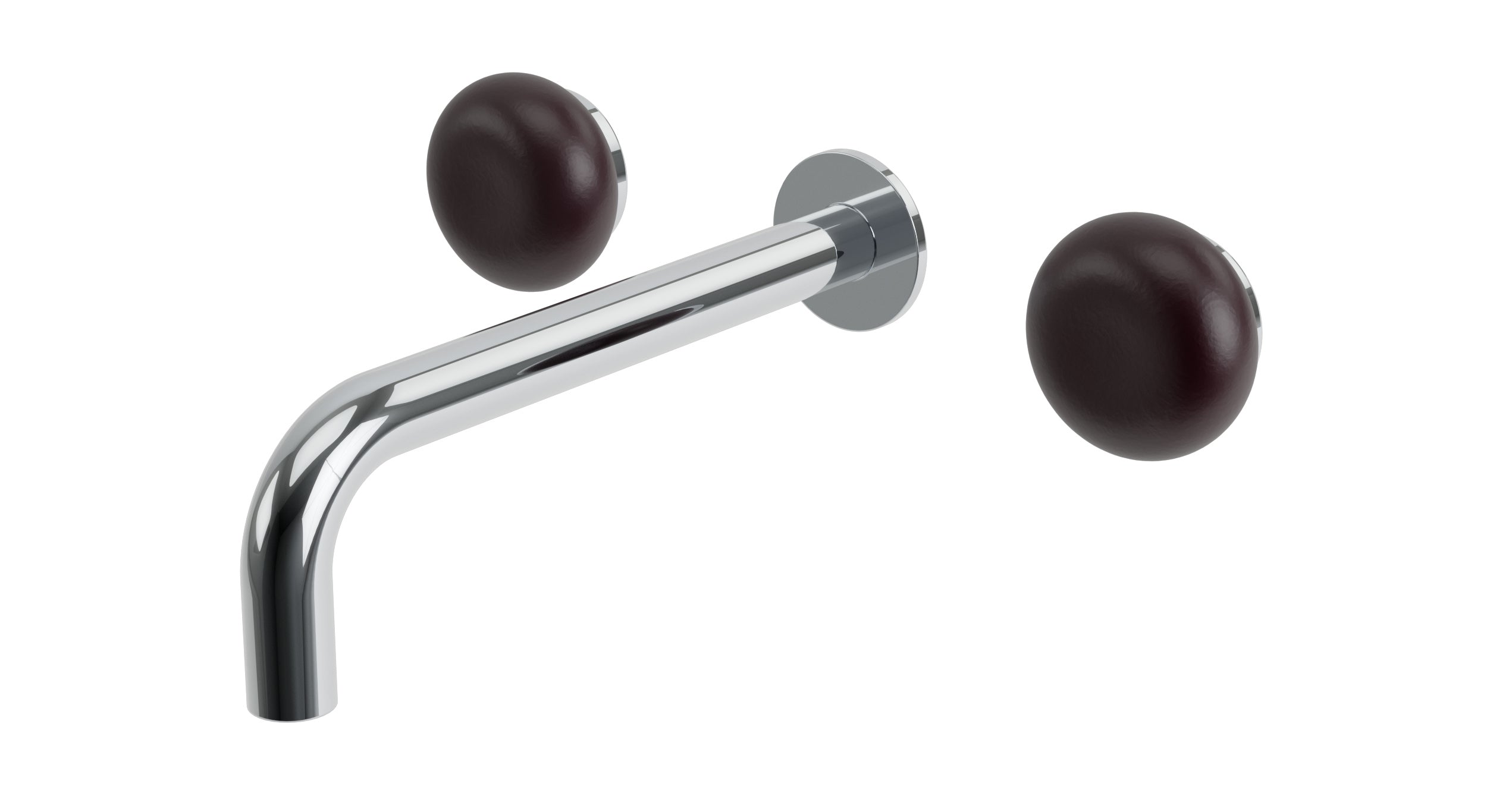 Foundry Two Handle Wall Mount 7.5" Lavatory Faucet with Pebble Ceramic Knob Handles in Polished Chrome