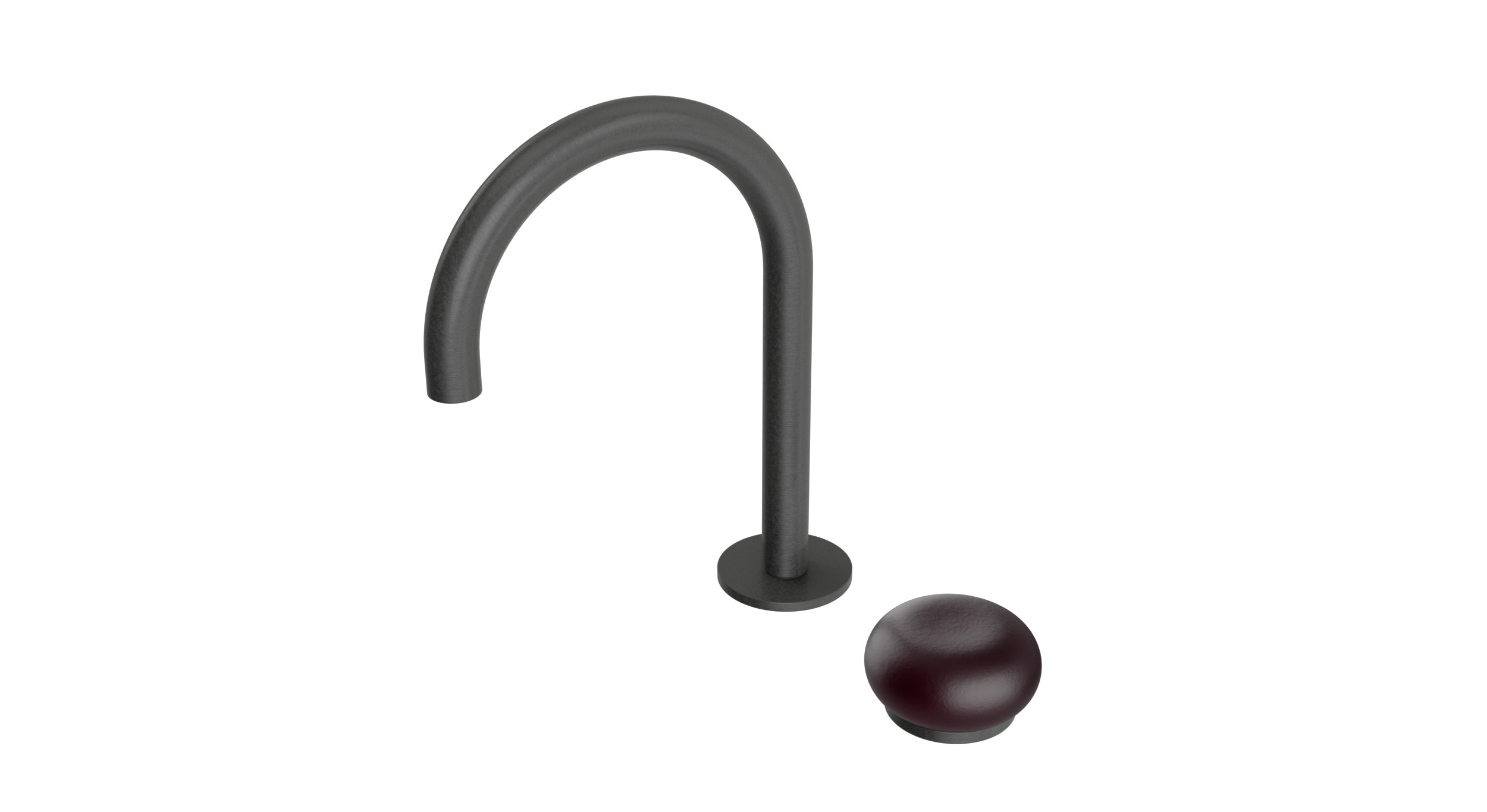 Foundry One Handle Deck Mount Gooseneck Lavatory Faucet with Pebble Ceramic Knob Handle in Blackened Nickel