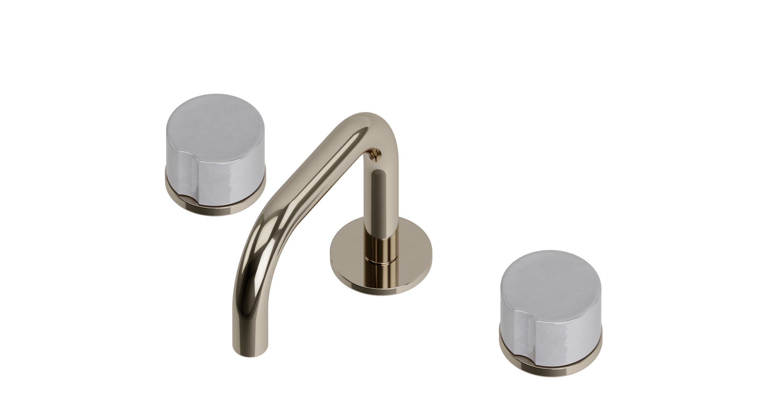 Foundry Two Handle Deck Mount Squaretop Lavatory Faucet with Groove Ceramic Knob Handles in Polished Nickel