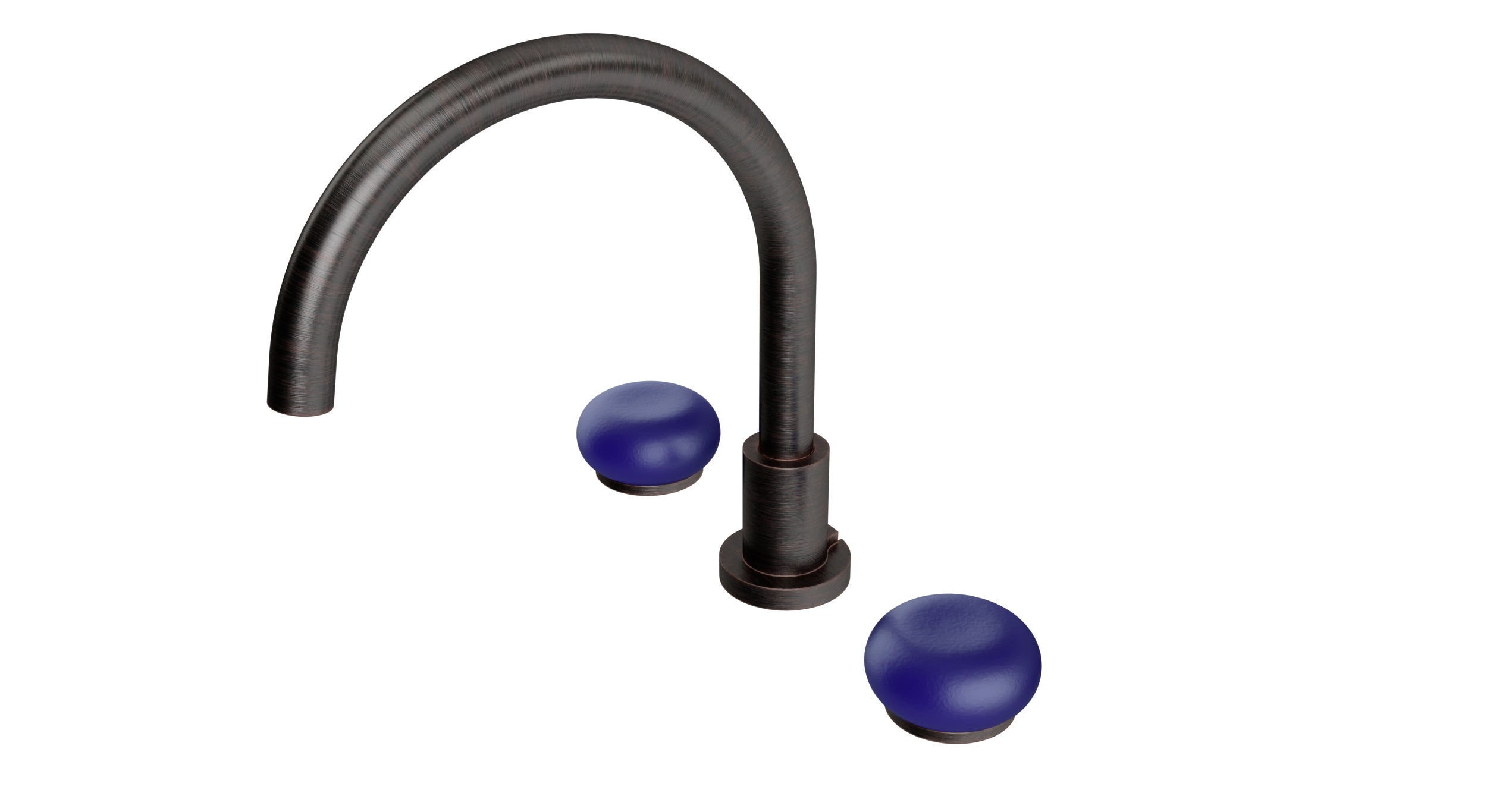 Foundry Two Handle Deck Mount Gooseneck Bath Trim with Pebble Ceramic Knob Handles in Antique Bronze
